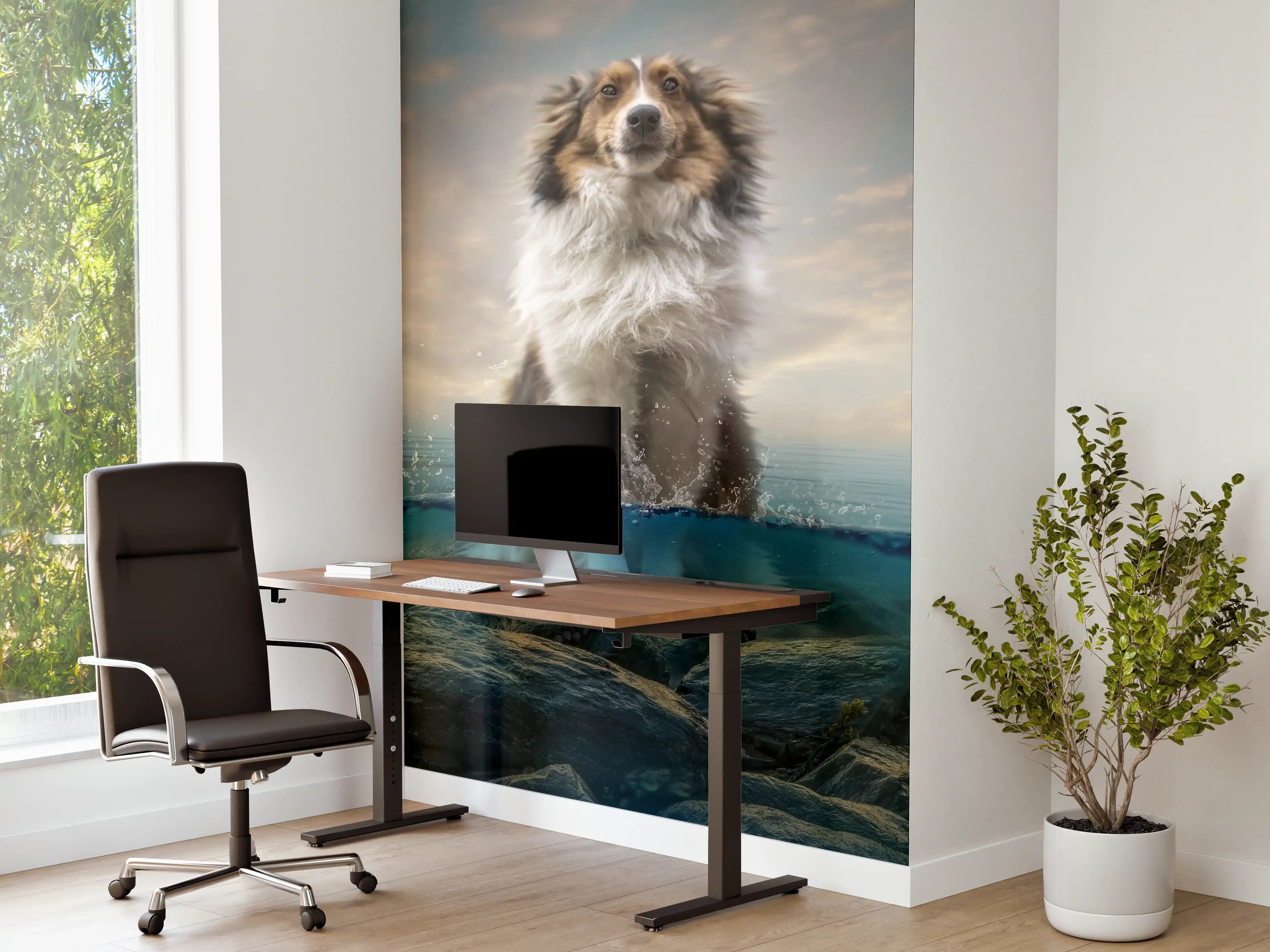 Büro Wandgestaltung - Stolzer Shetland-Schäferhund im Wasser