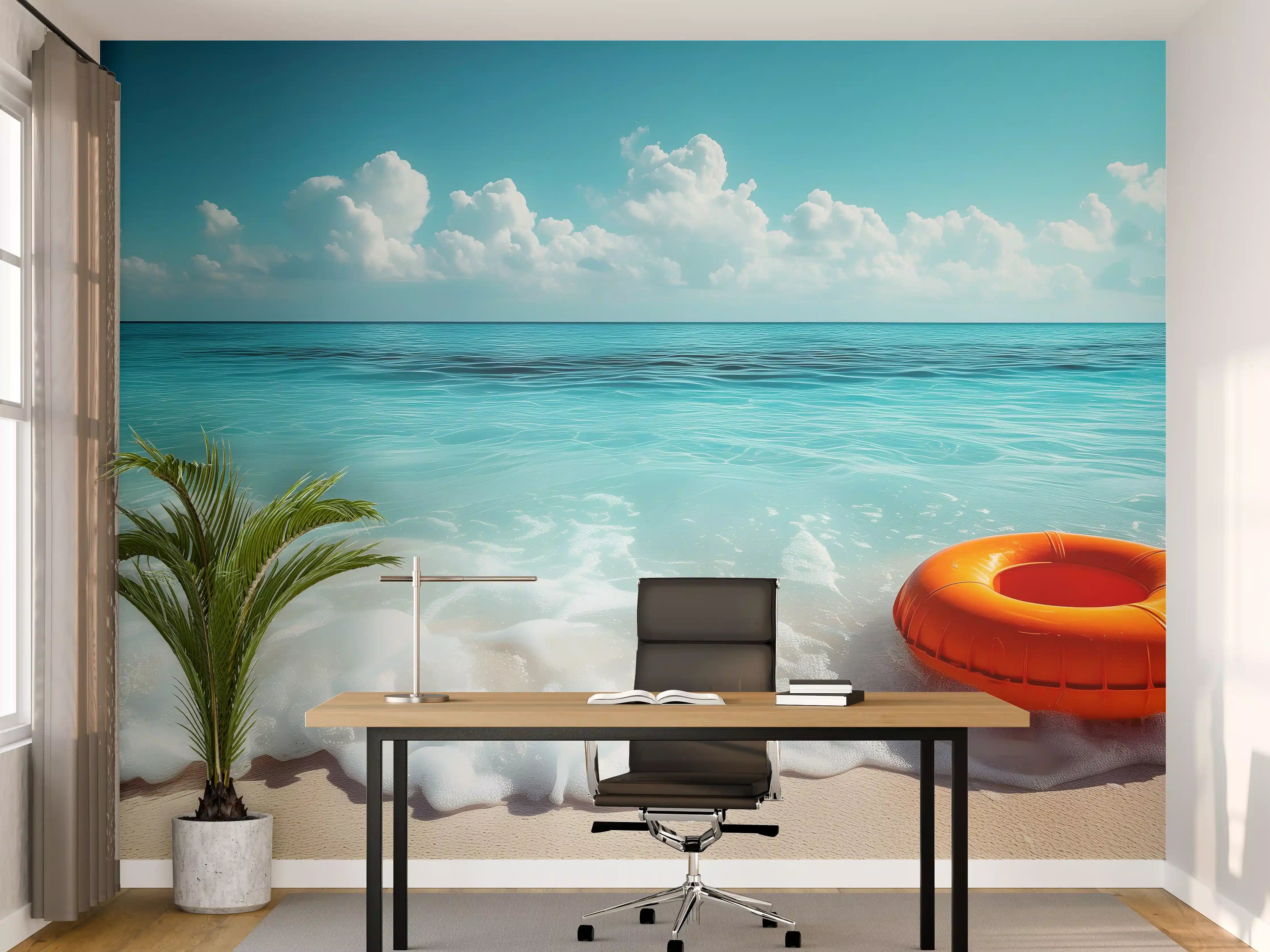 Büro Wandgestaltung - Strand mit orangefarbener Schwimmringe