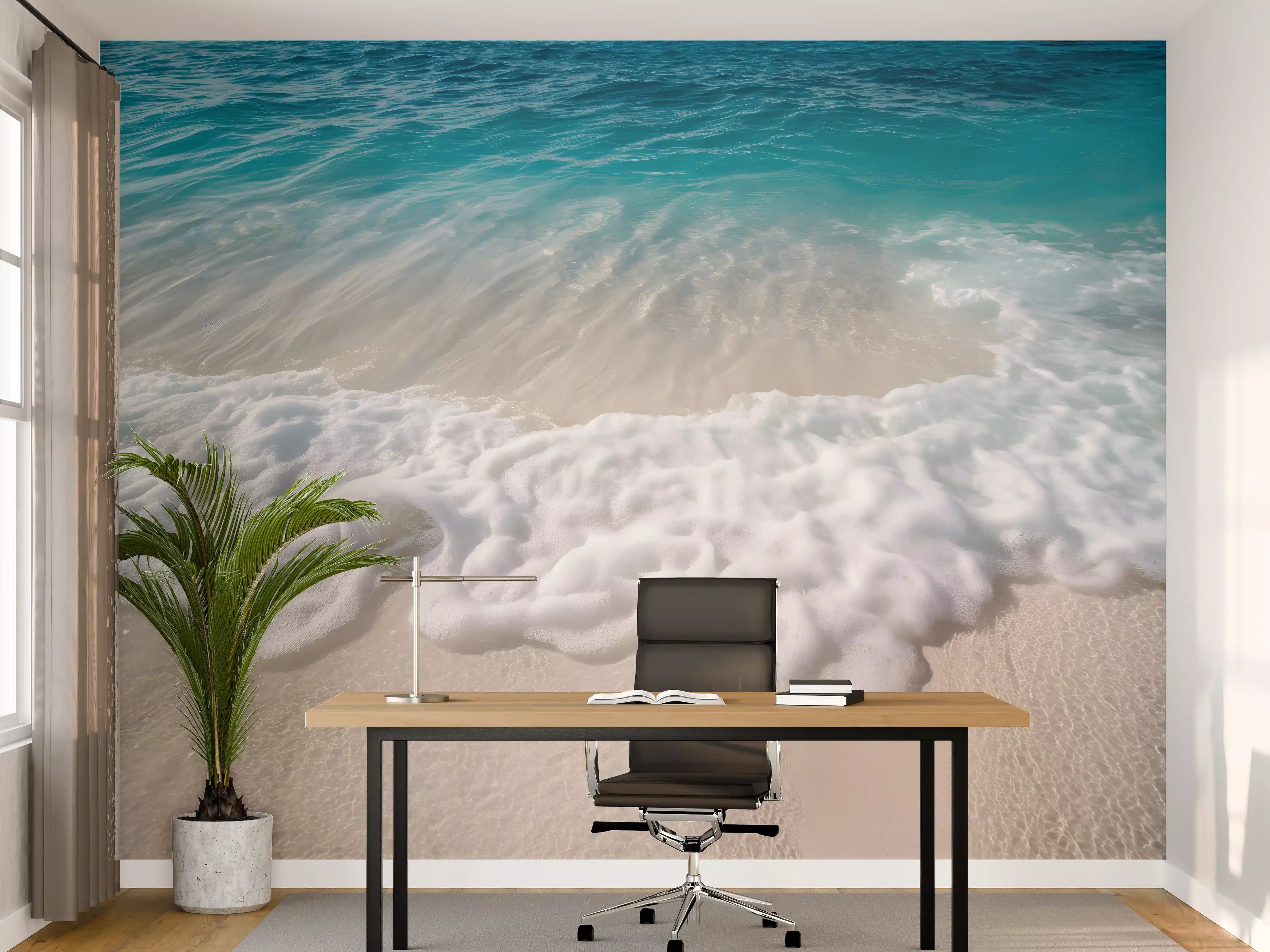 Büro Wandgestaltung - Strand mit sanften Wellen und Schaum