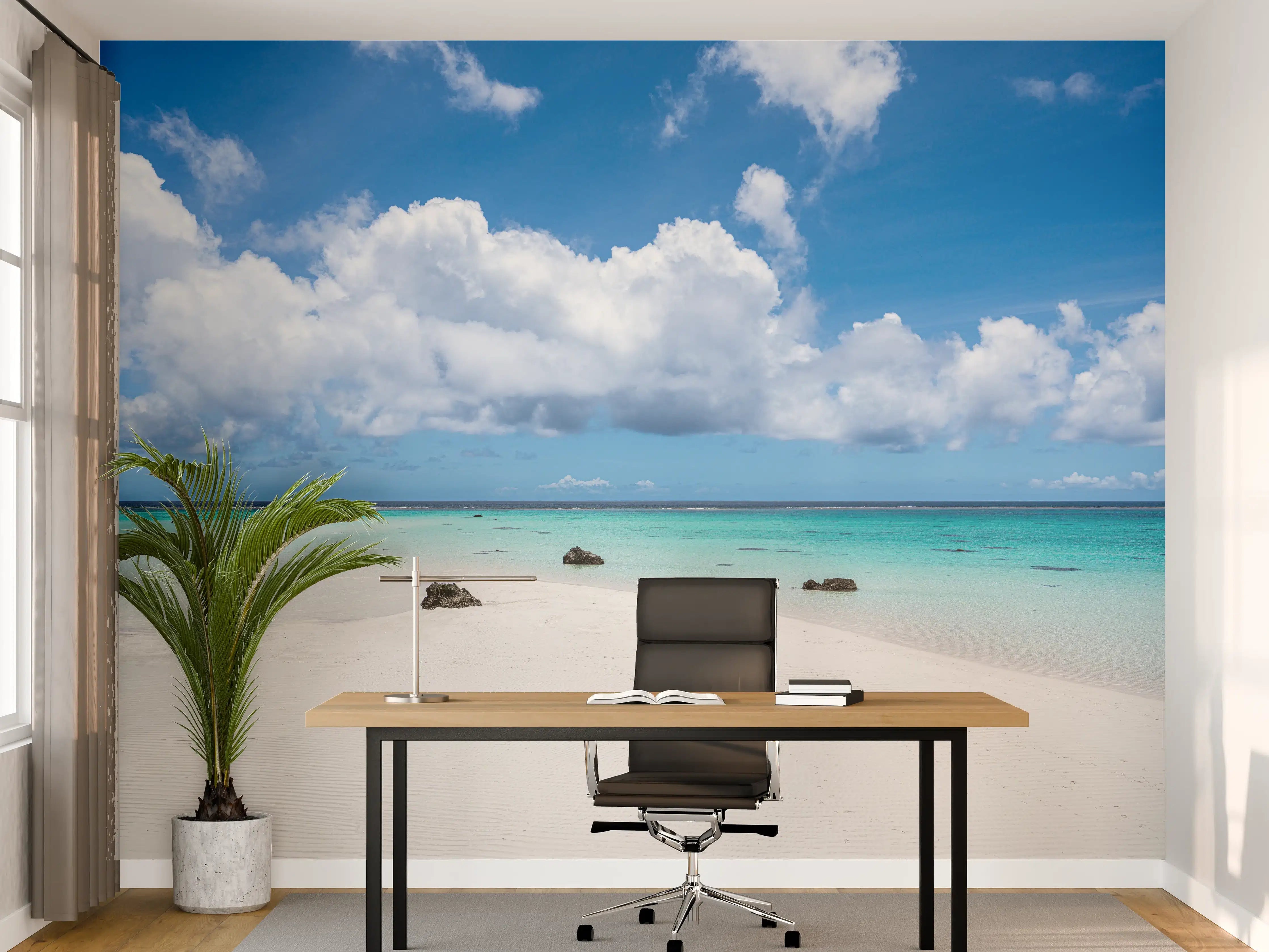 Büro Wandgestaltung - Strandkulisse mit weißen Sand und blauer See