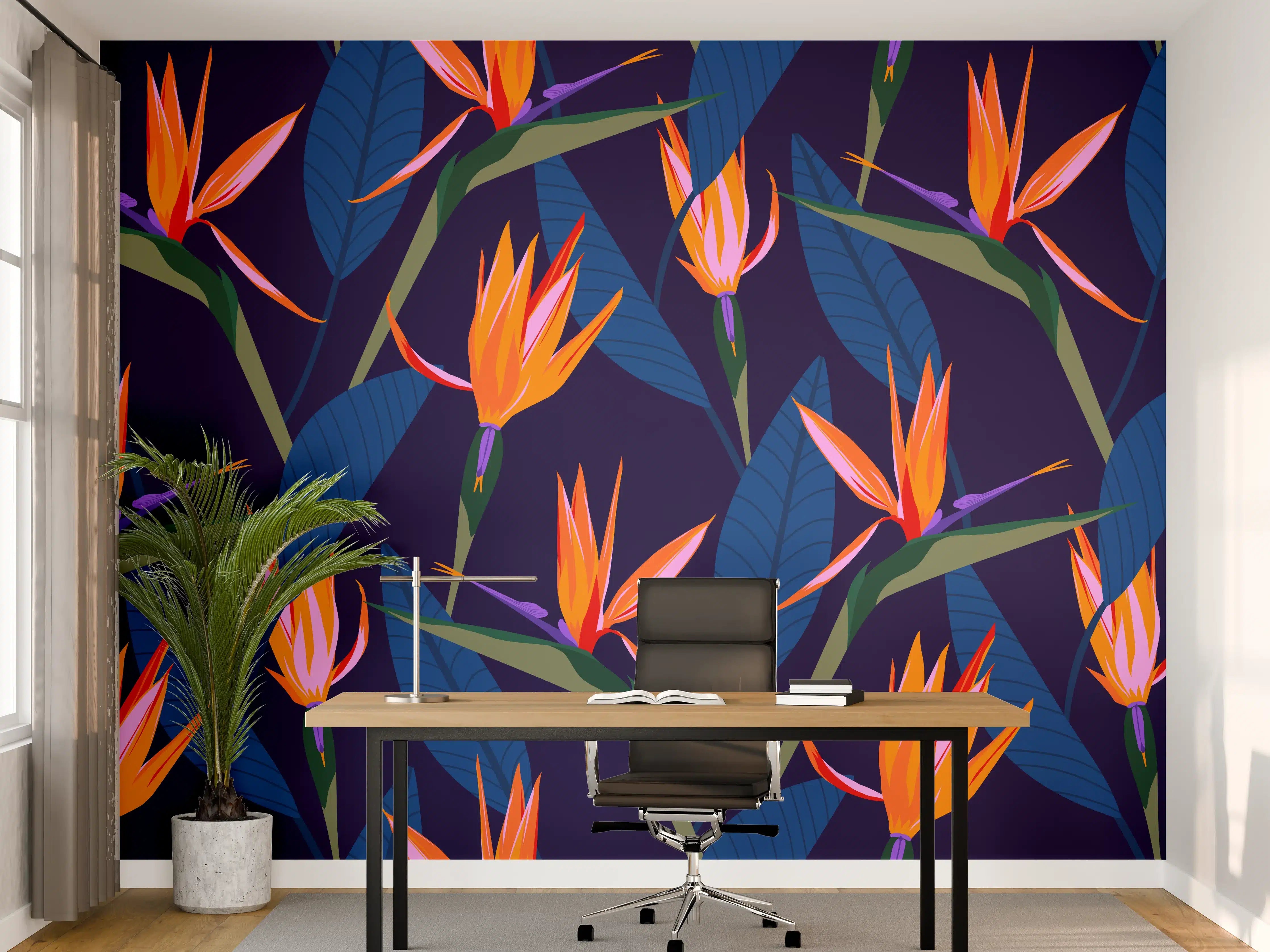 Büro Wandgestaltung - Strelitzia Nacht – Tropische Blumen