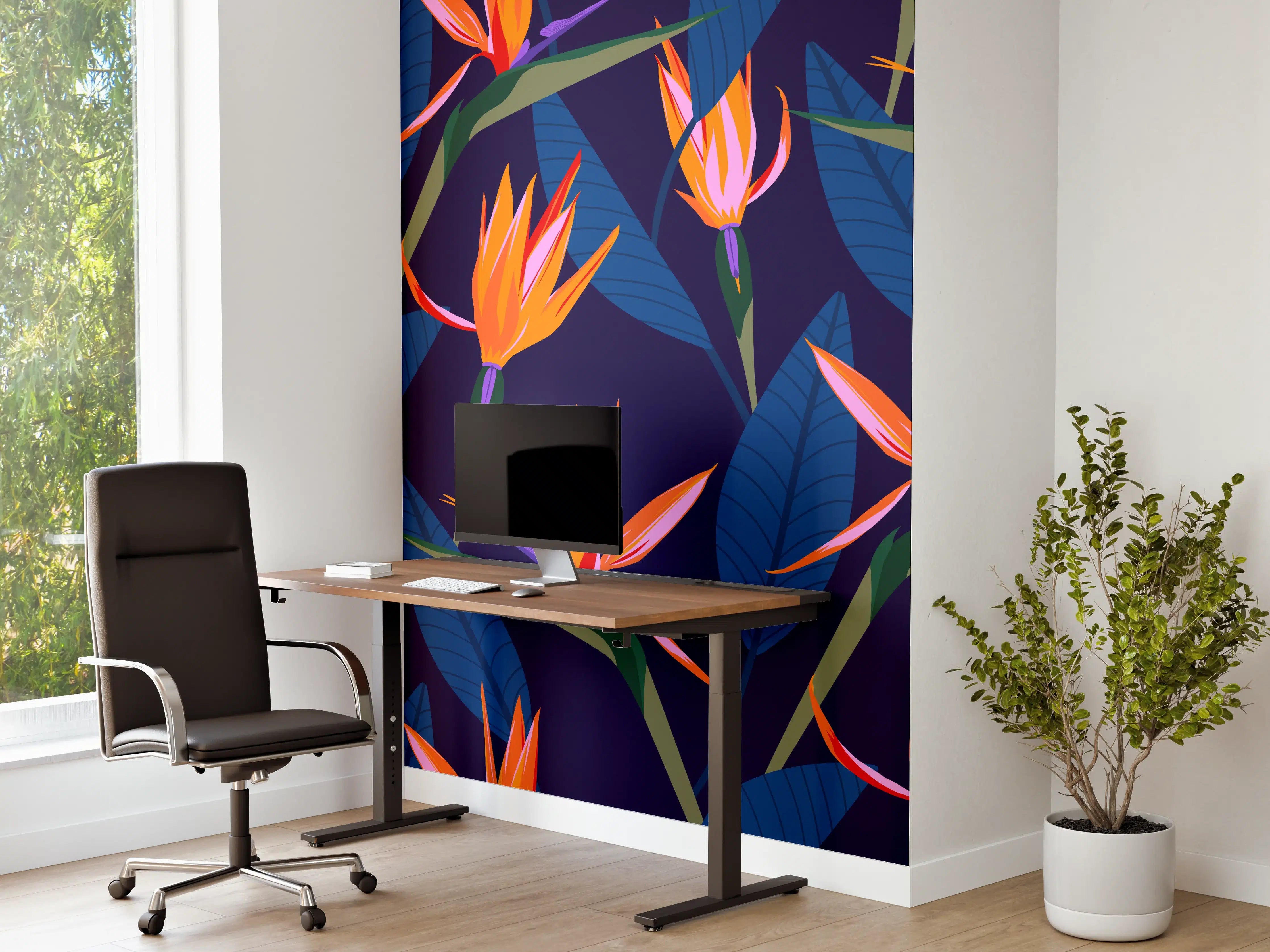 Büro Wandgestaltung - Strelitzia Nacht – Tropische Blumen