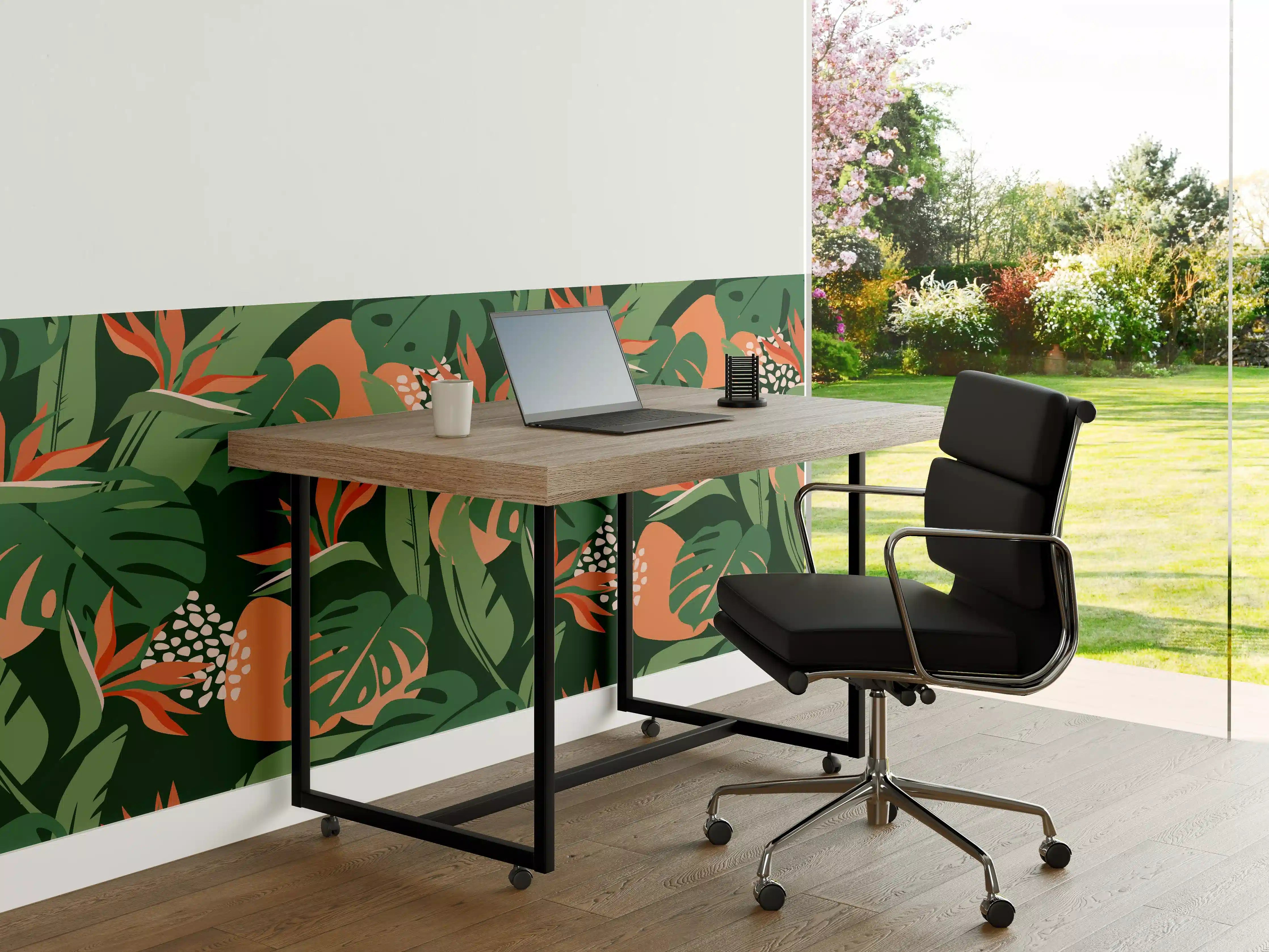 Büro Wandgestaltung - Strelitzia Tropenblatt Grün-Orange