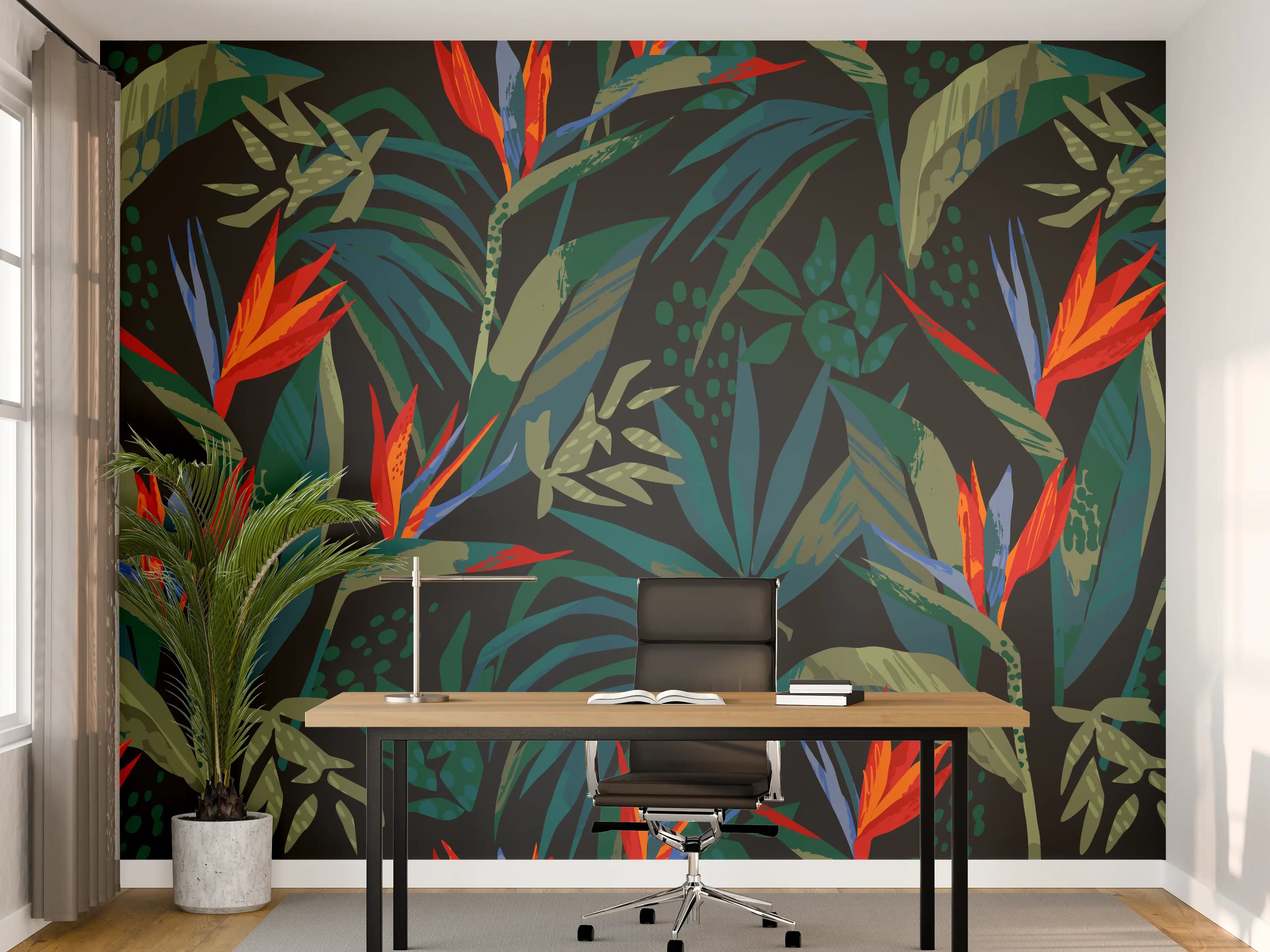 Büro Wandgestaltung - Strelitzia Tropenwald-Motiv