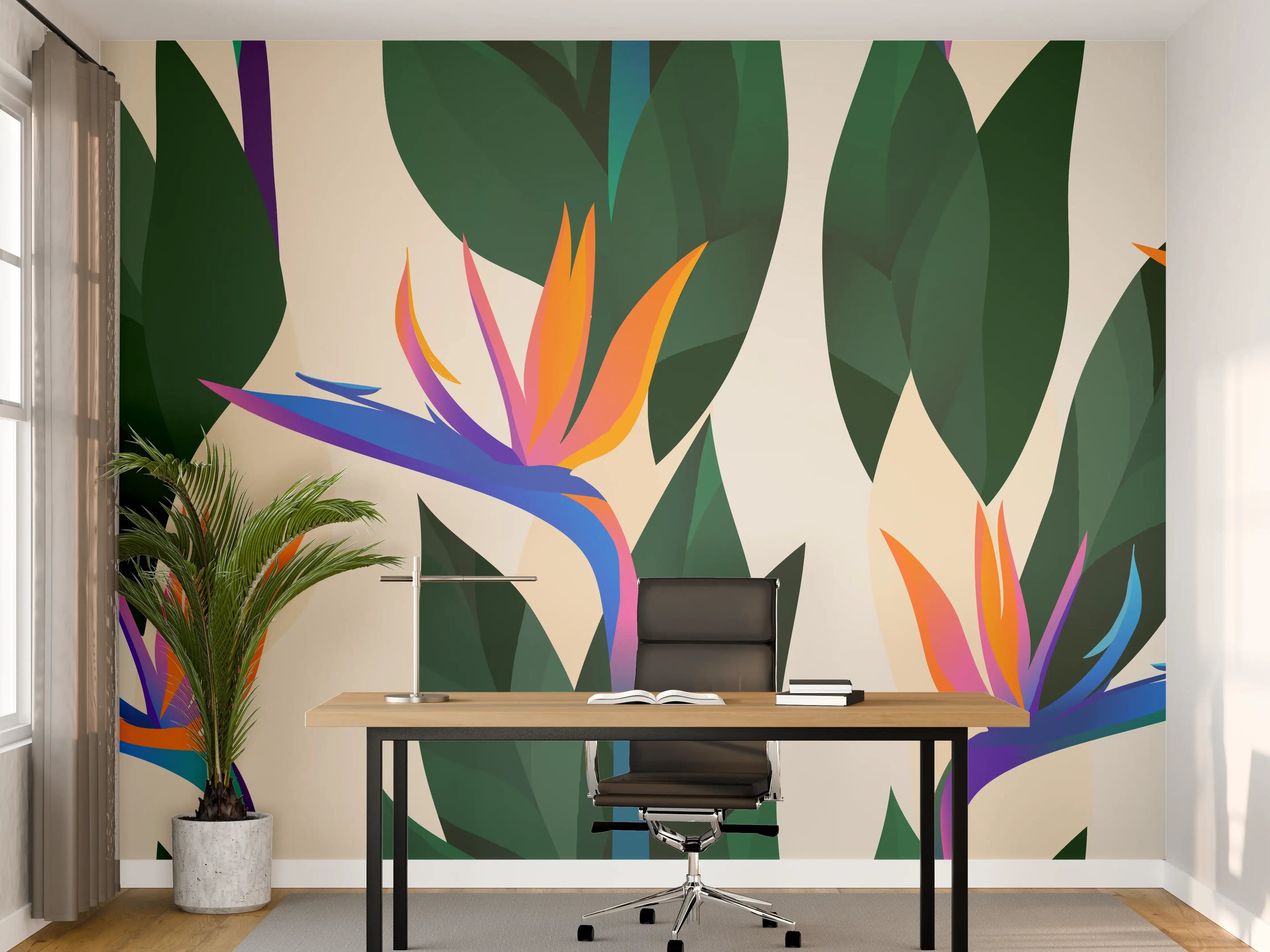 Büro Wandgestaltung - Strelitzia Tropic Blumenmuster