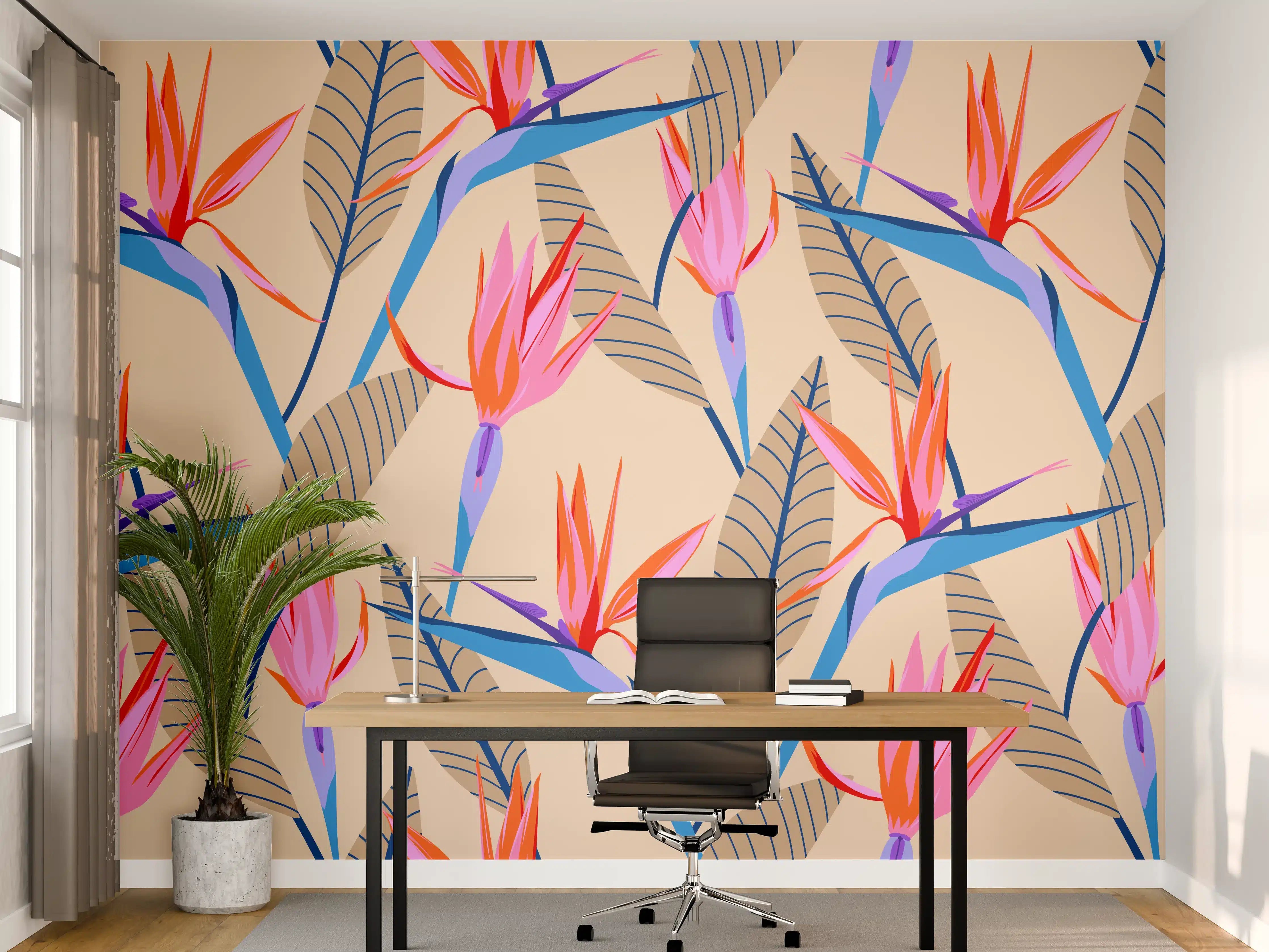 Büro Wandgestaltung - Strelitzia Tropic Rosa-Beige