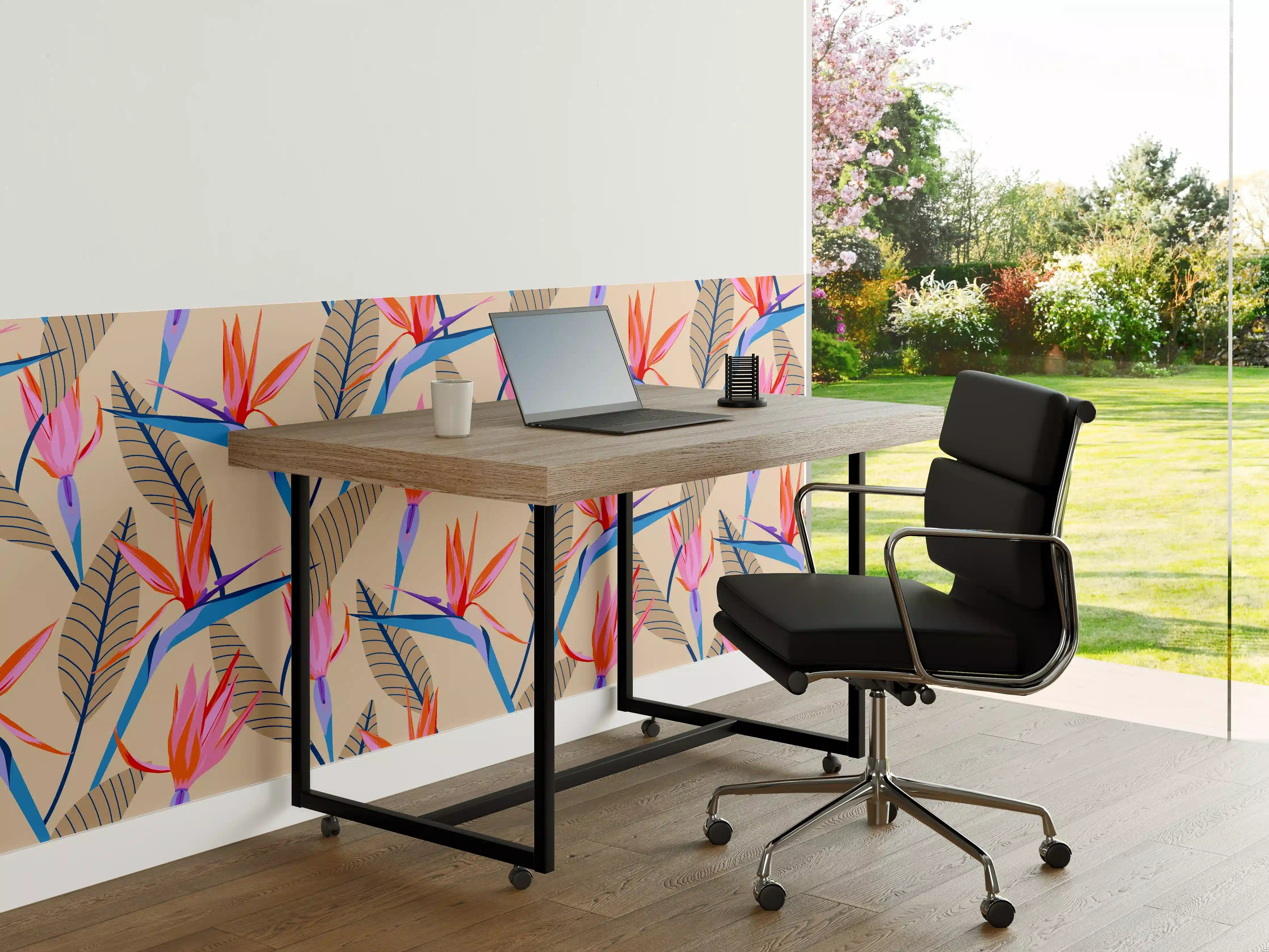 Büro Wandgestaltung - Strelitzia Tropic Rosa-Beige