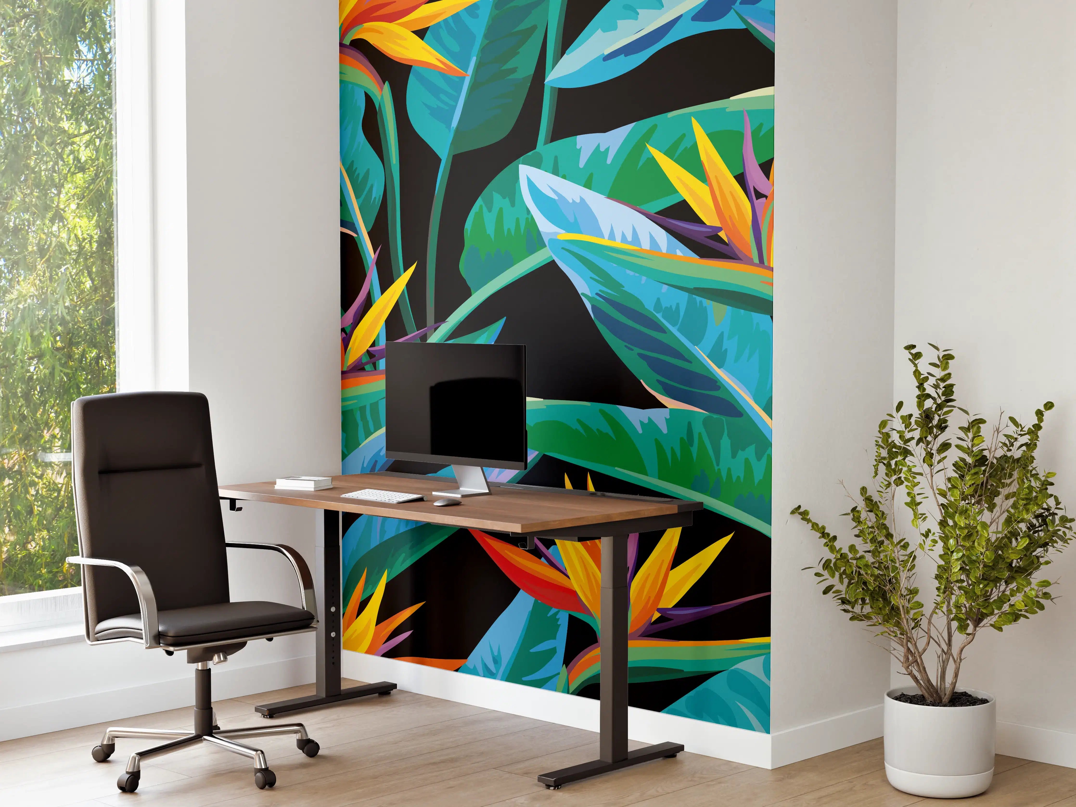 Büro Wandgestaltung - Strelitzia Tropic Schwarz-Exotik