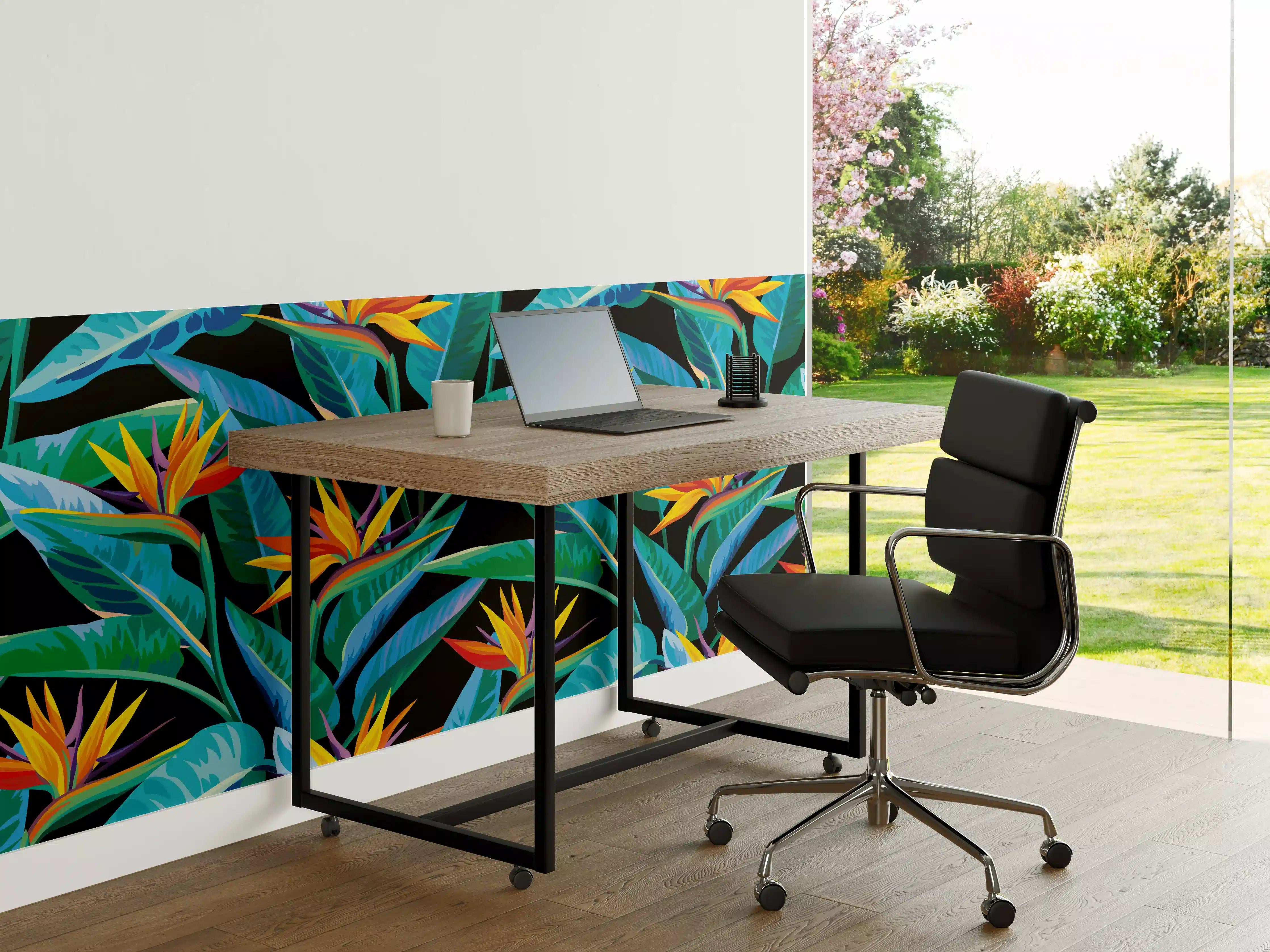 Büro Wandgestaltung - Strelitzia Tropic Schwarz-Exotik