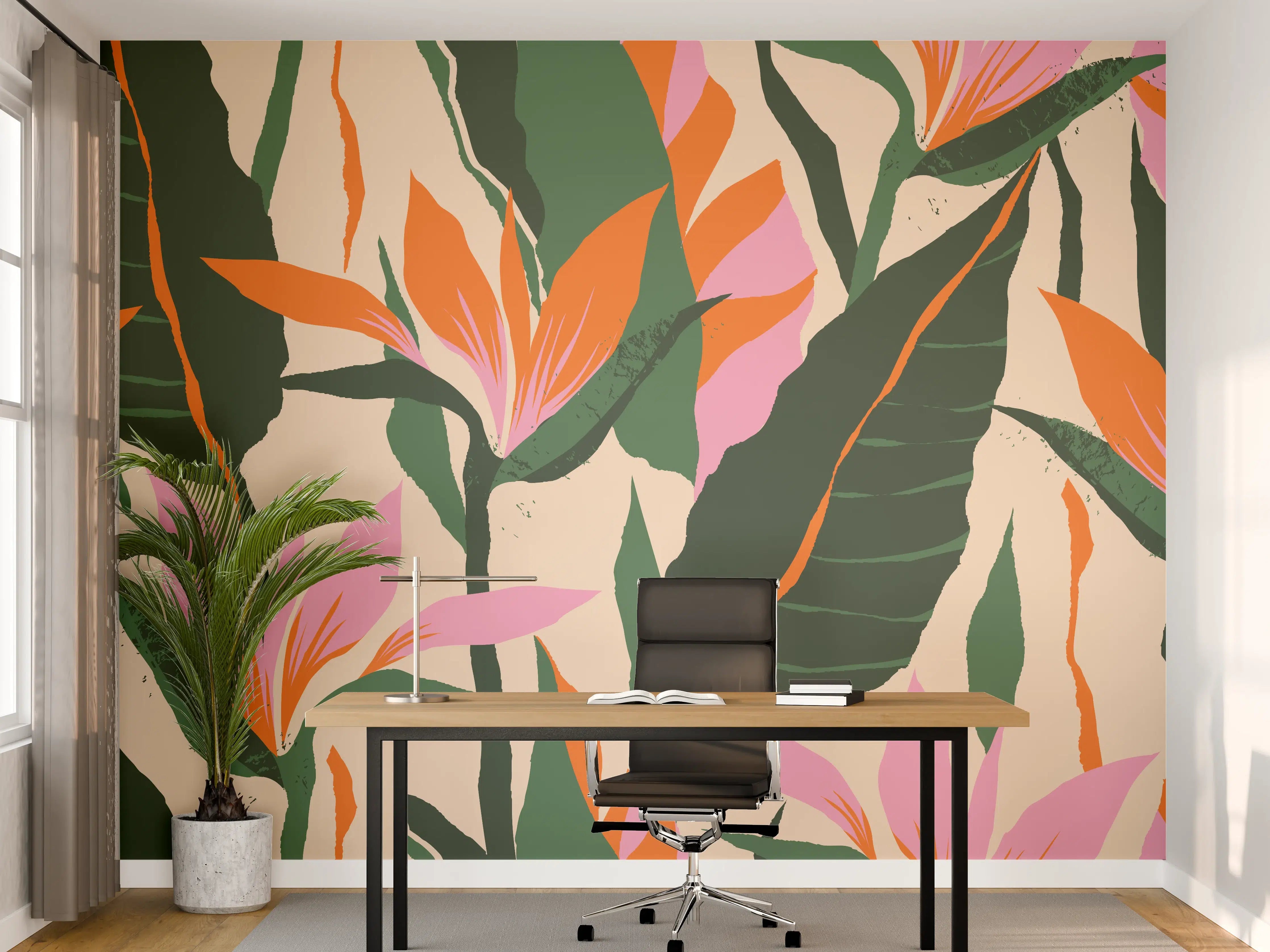 Büro Wandgestaltung - Strelitzia Tropische Blütenornamente