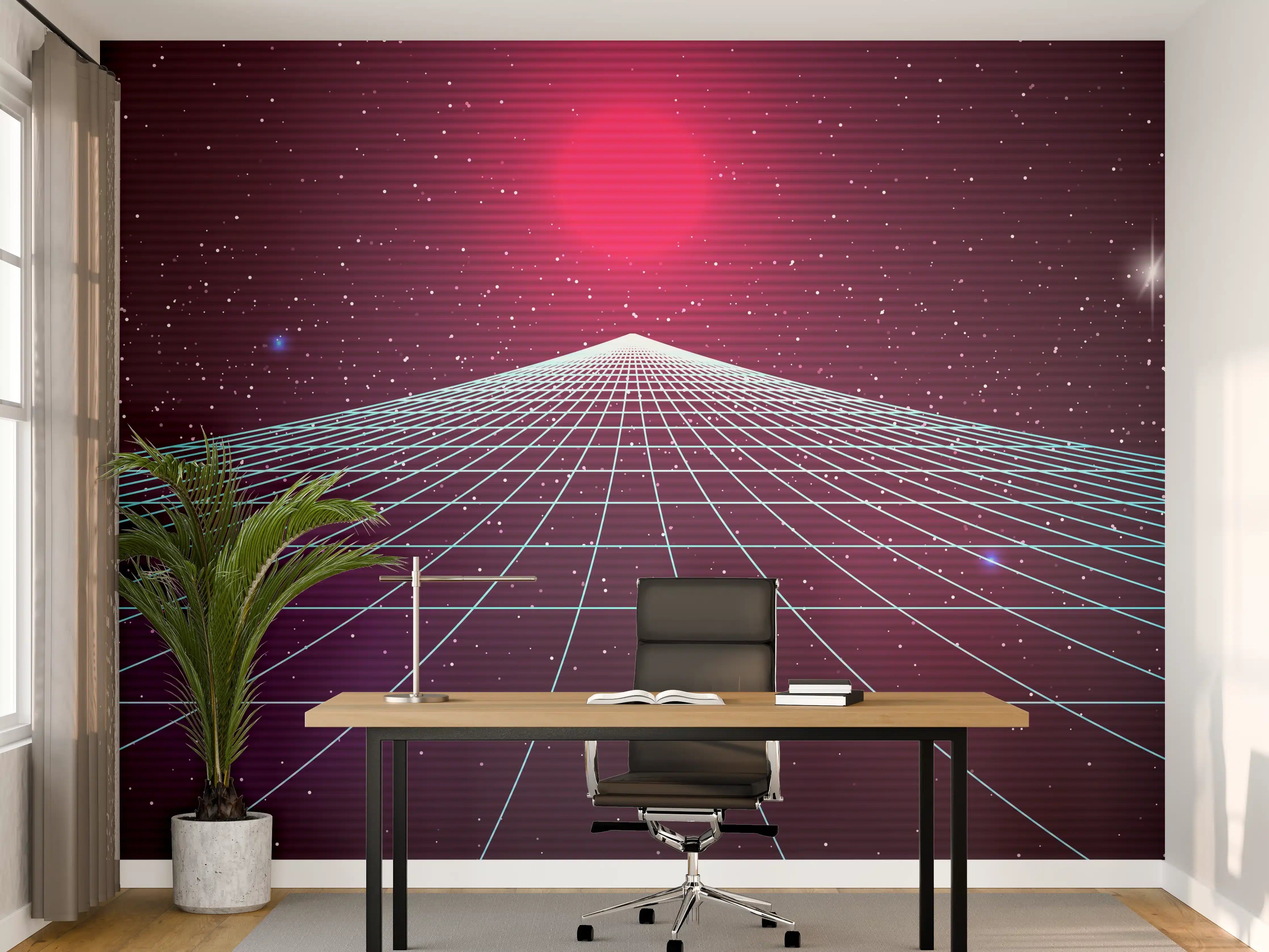 Büro Wandgestaltung - Synthwave Sonnenuntergang Retro