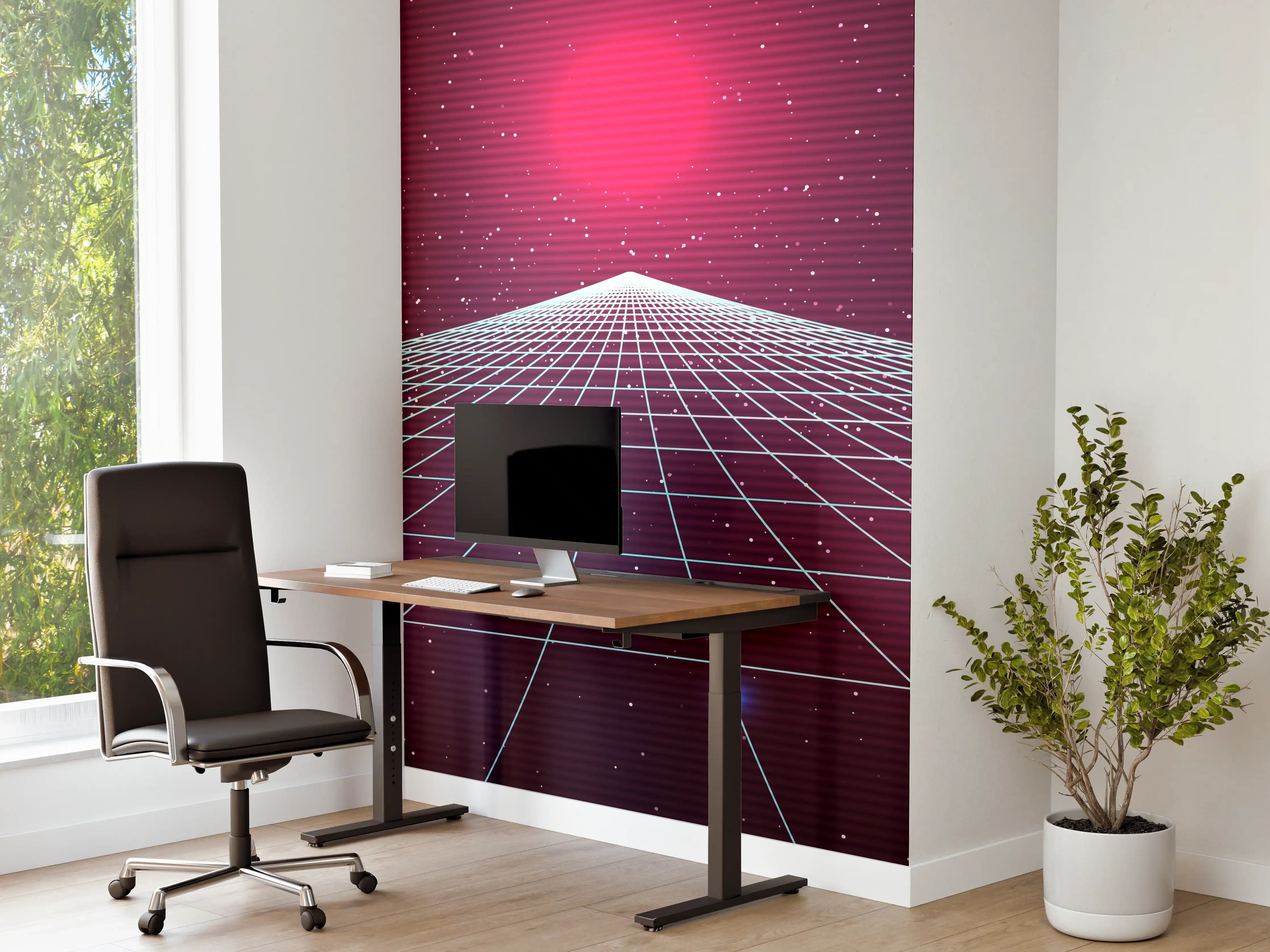 Büro Wandgestaltung - Synthwave Sonnenuntergang Retro