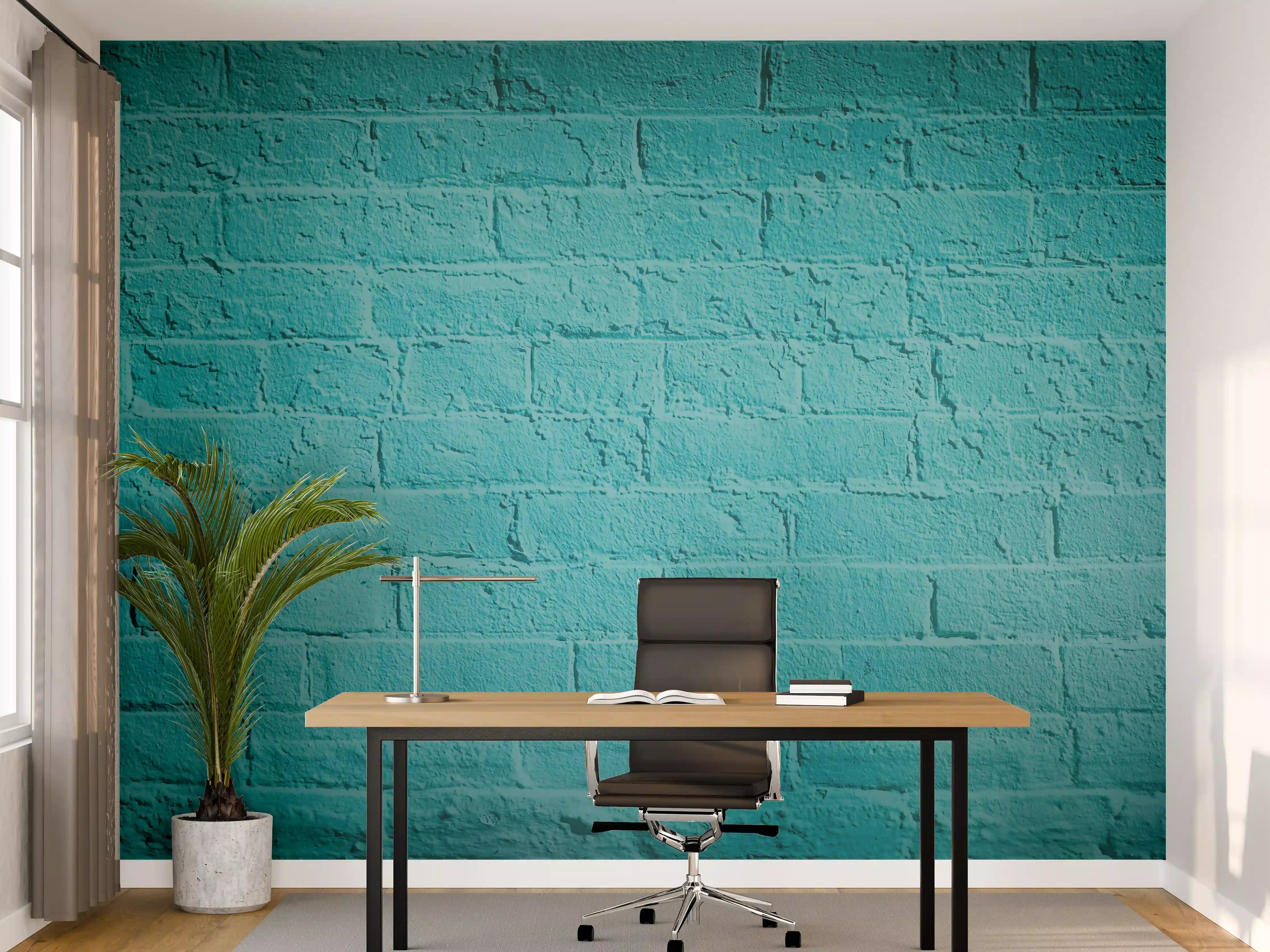 Büro Wandgestaltung - Tealfarbene Backsteinmauer