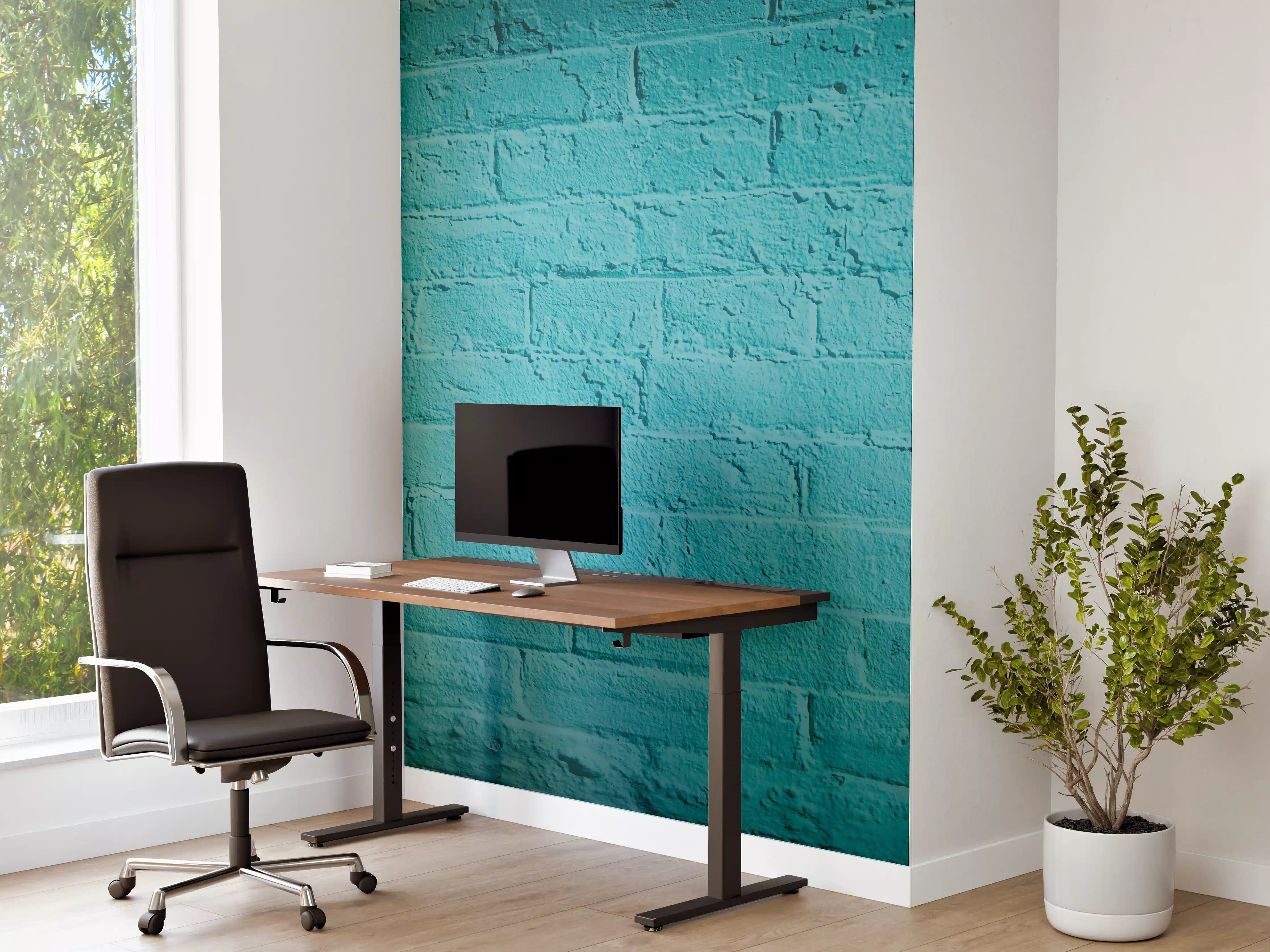 Büro Wandgestaltung - Tealfarbene Backsteinmauer