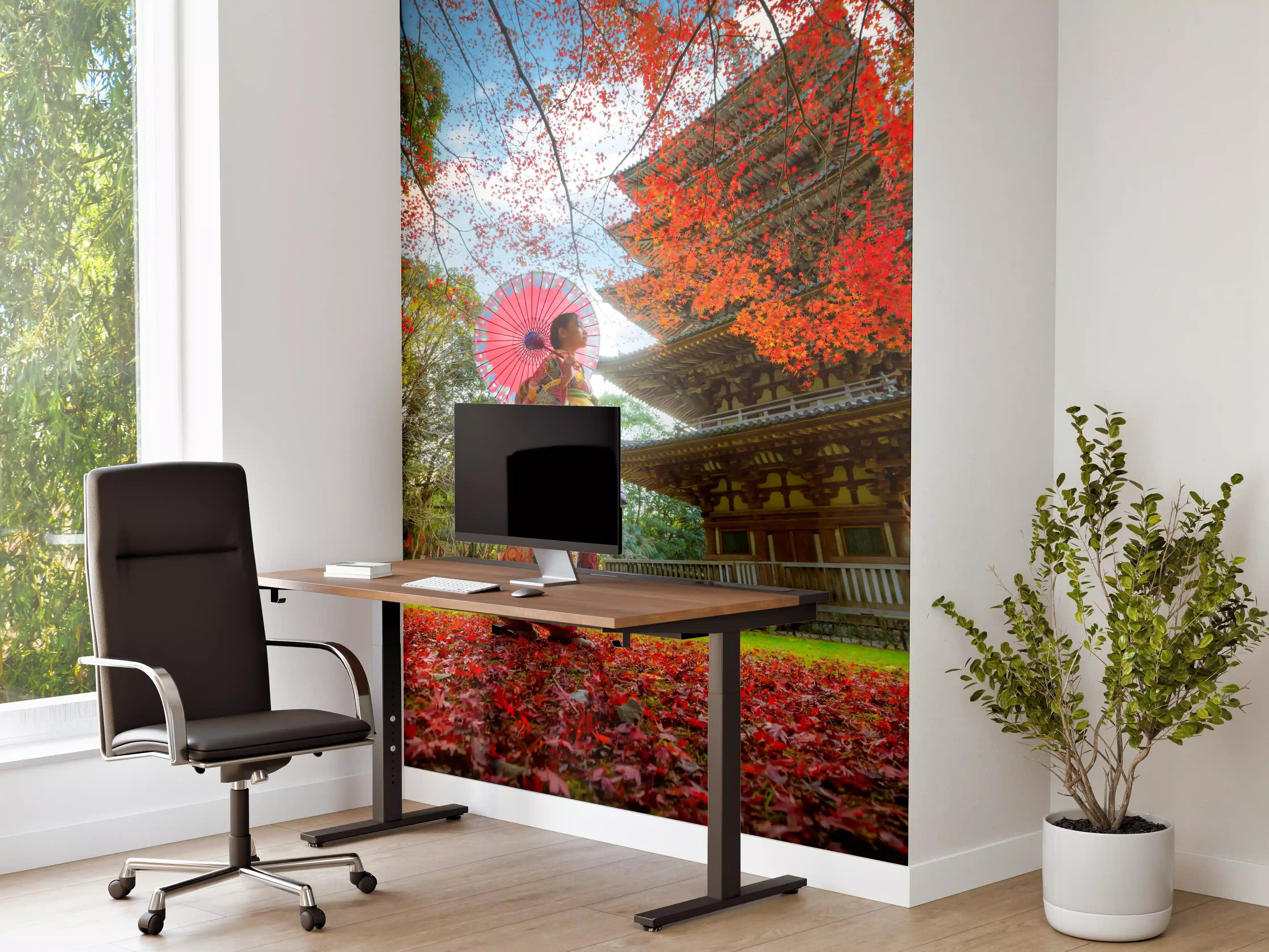 Büro Wandgestaltung - Tempel in Japan in Herbstlicher Landschaft