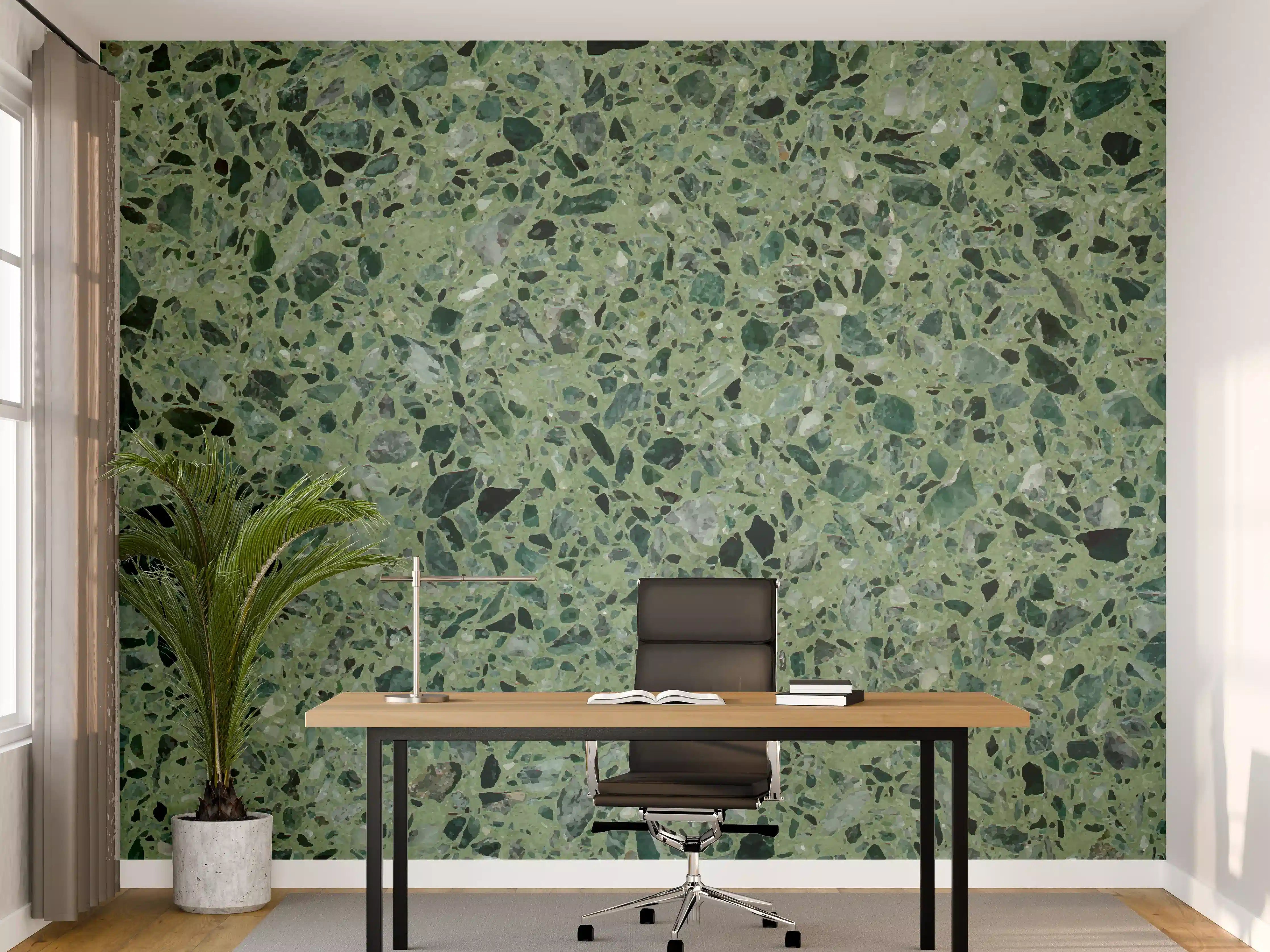 Büro Wandgestaltung - Terrazzo Textur auf türkisem Hintergrund