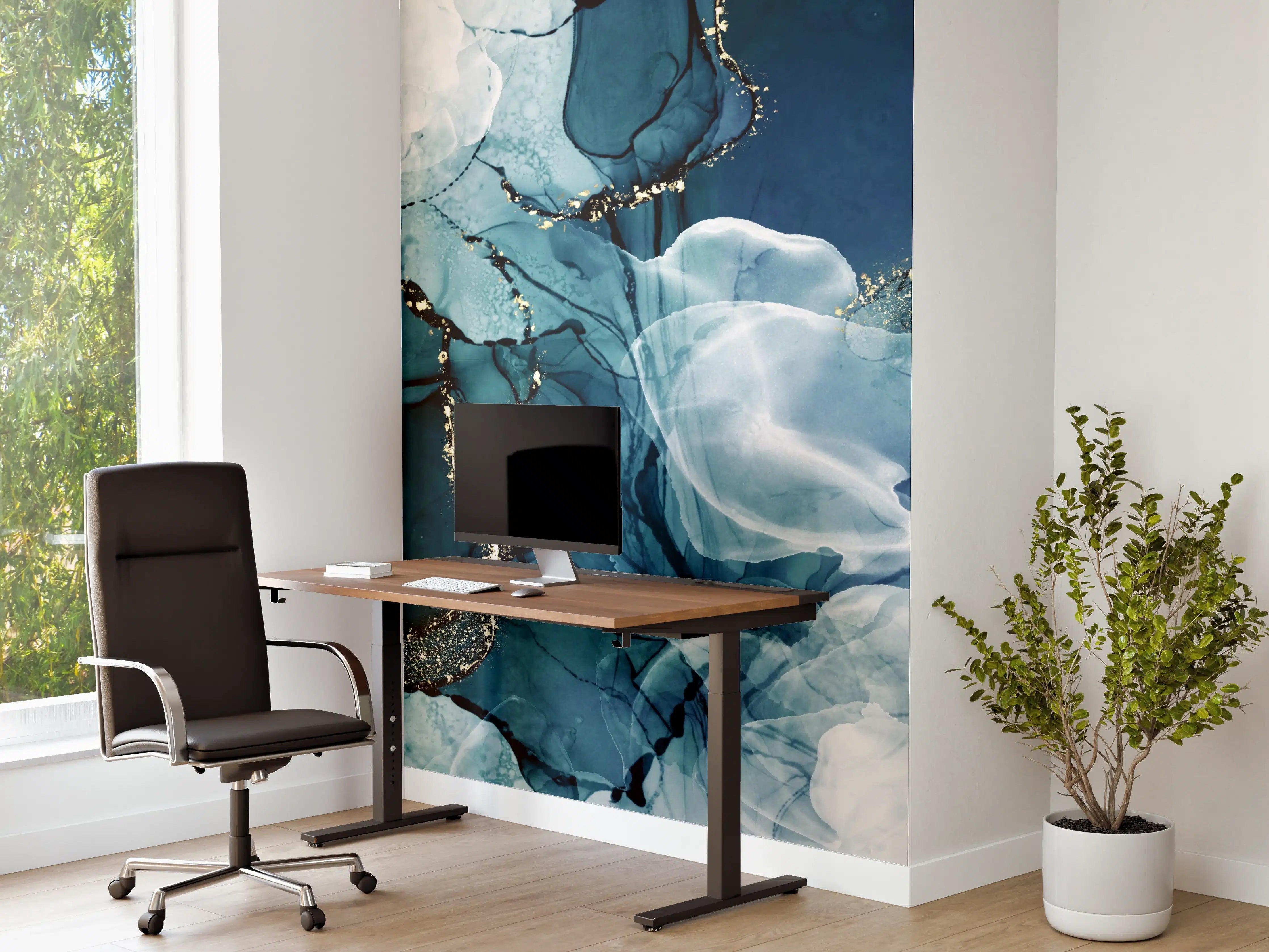 Büro Wandgestaltung - Tiefblaues Fluid-Art Design