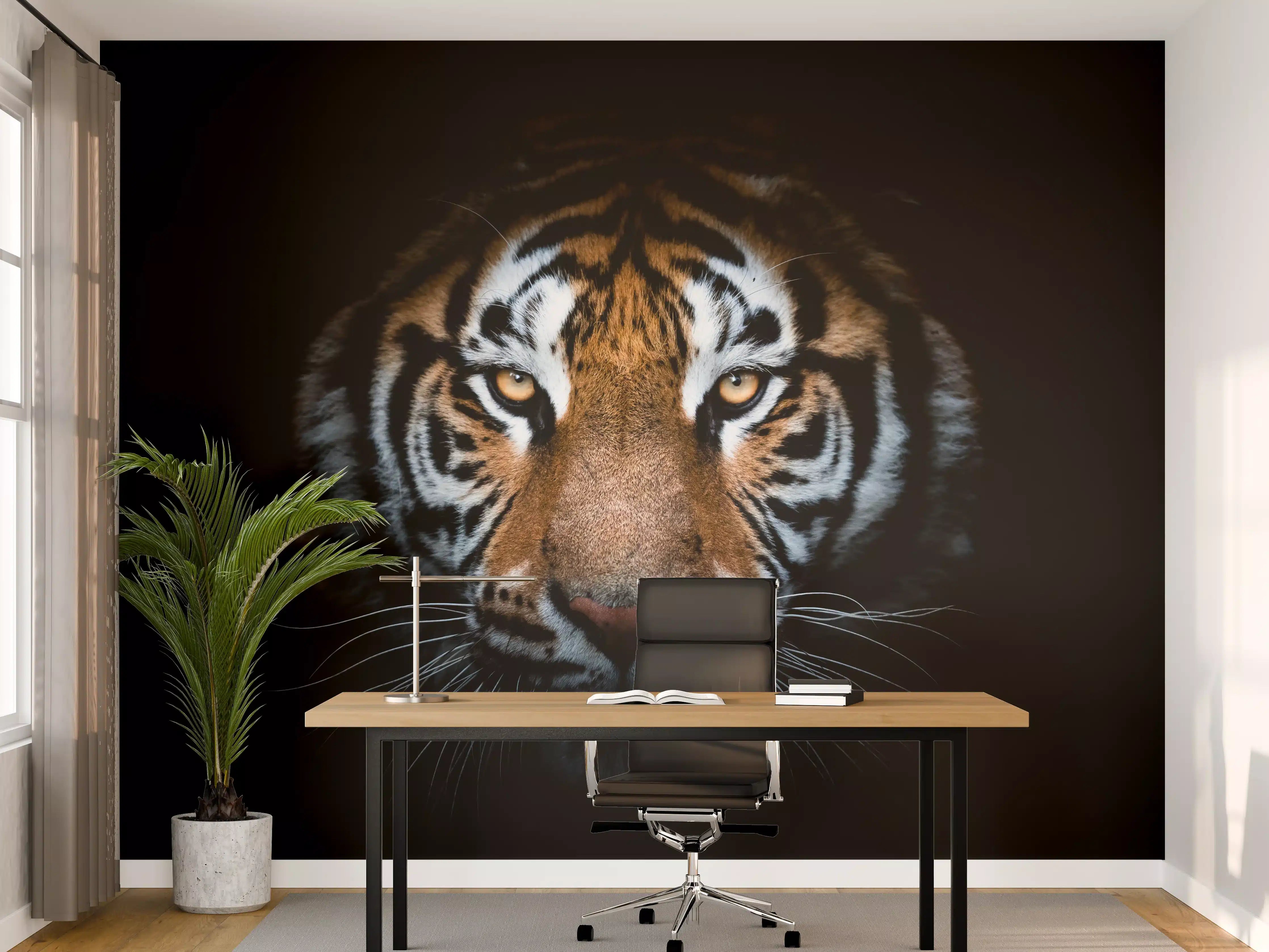 Büro Wandgestaltung - Tiger-Portrait Schwarzer Hintergrund