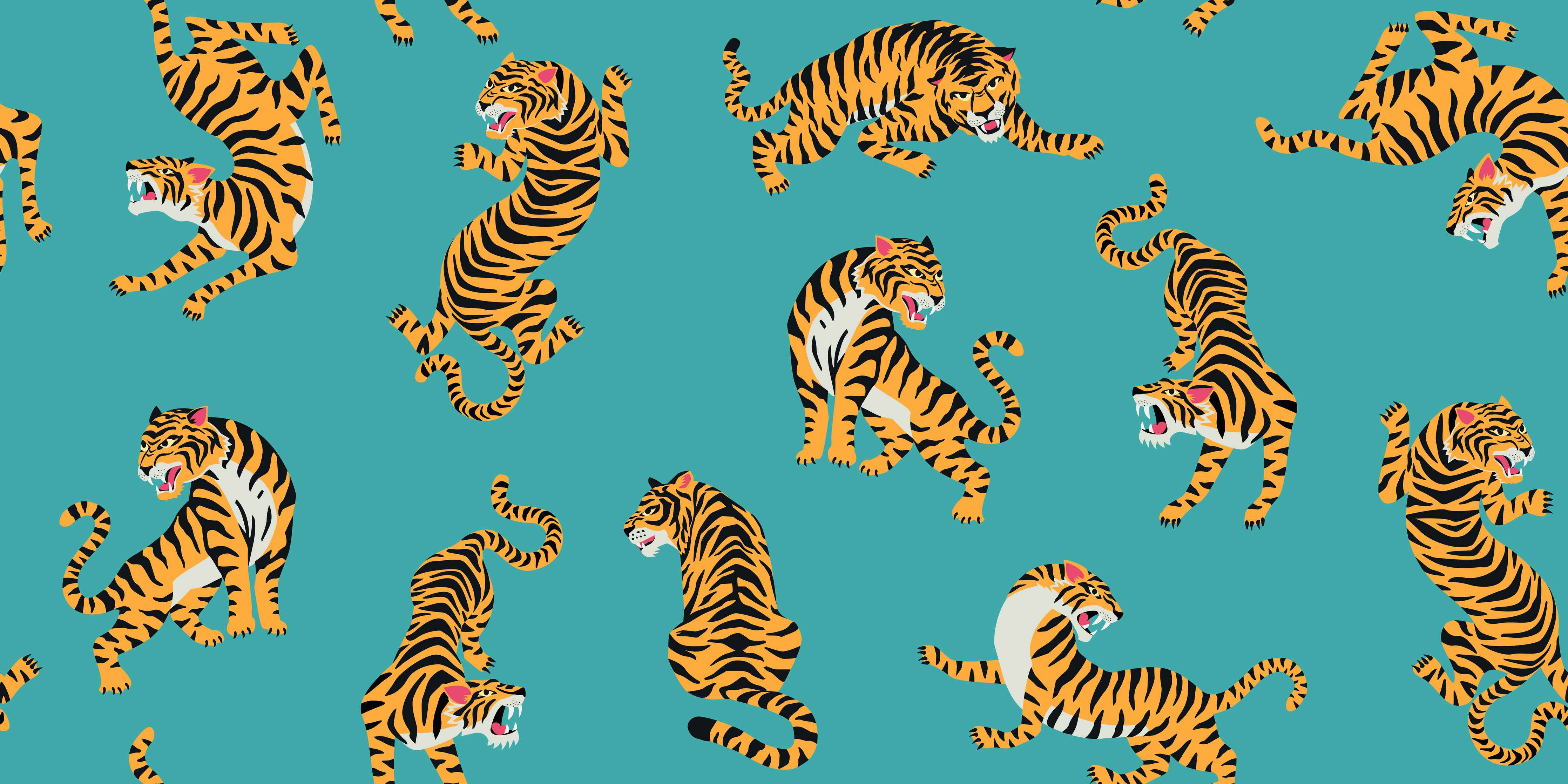 Büro Wandgestaltung-Tiger im Muster auf türkisfarbenem Hintergrund