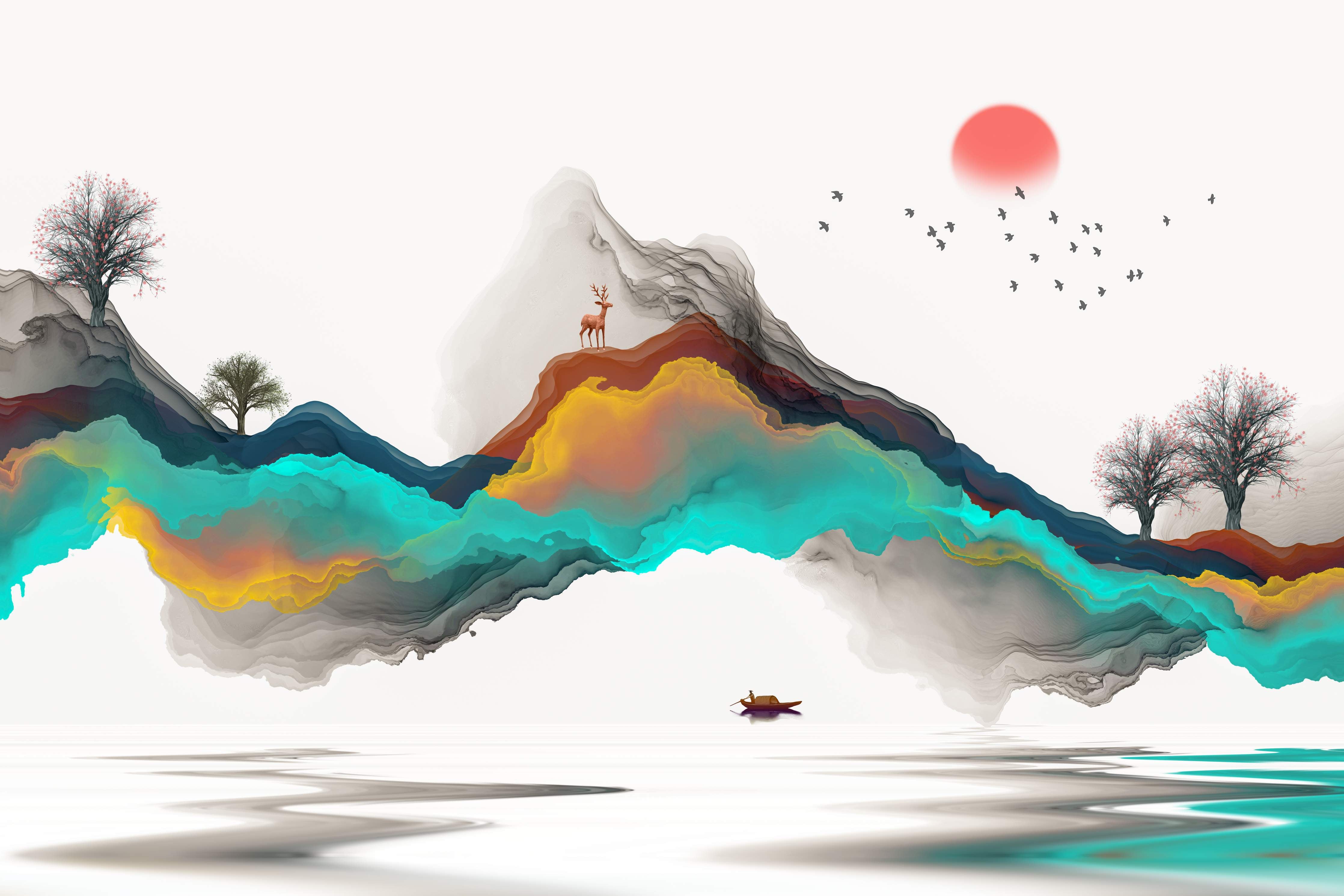 Büro Wandgestaltung-Tinte Linie Dekoration Landschaft