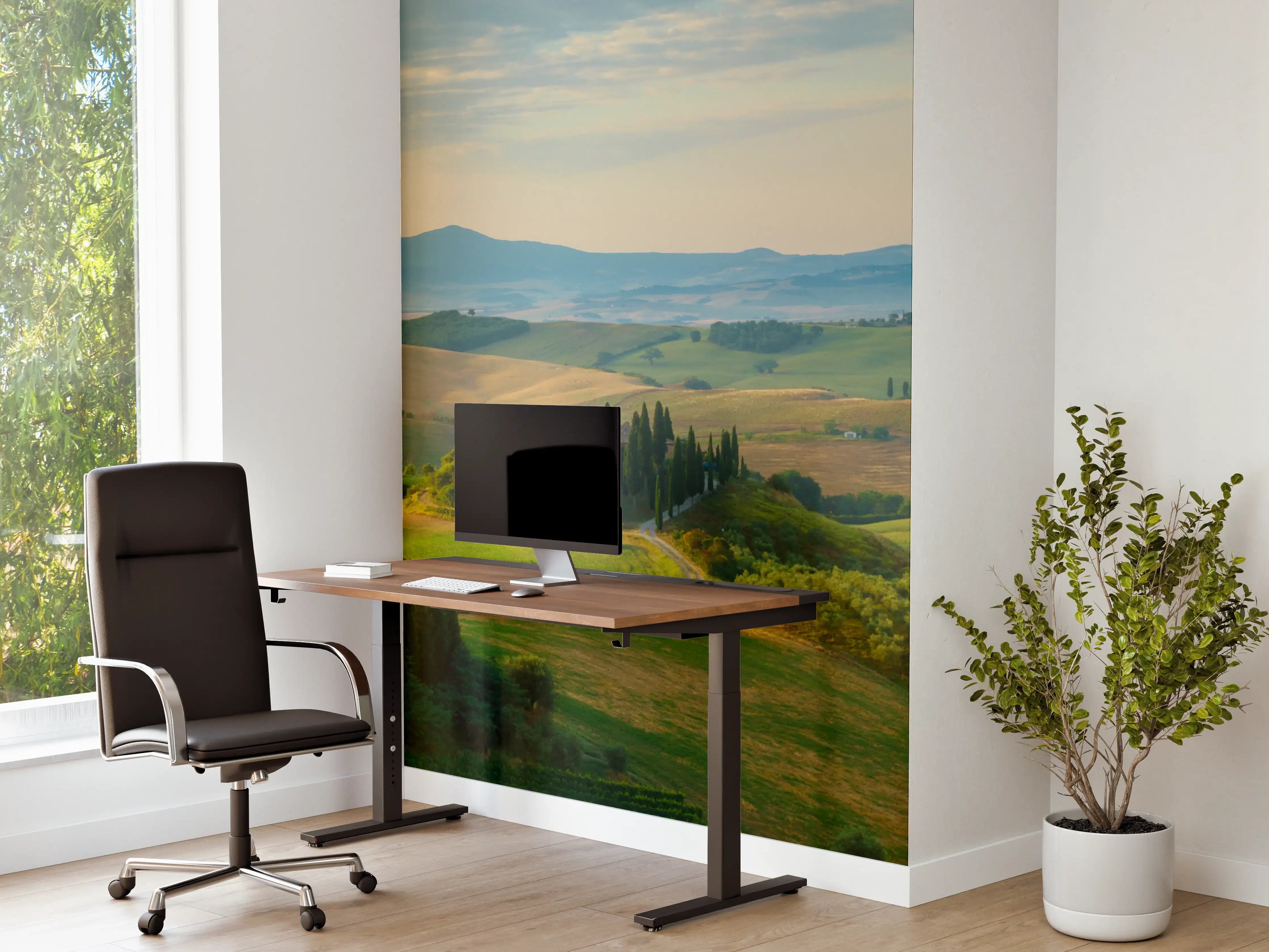 Büro Wandgestaltung - Toskana Hügellandschaft Grün-Gold