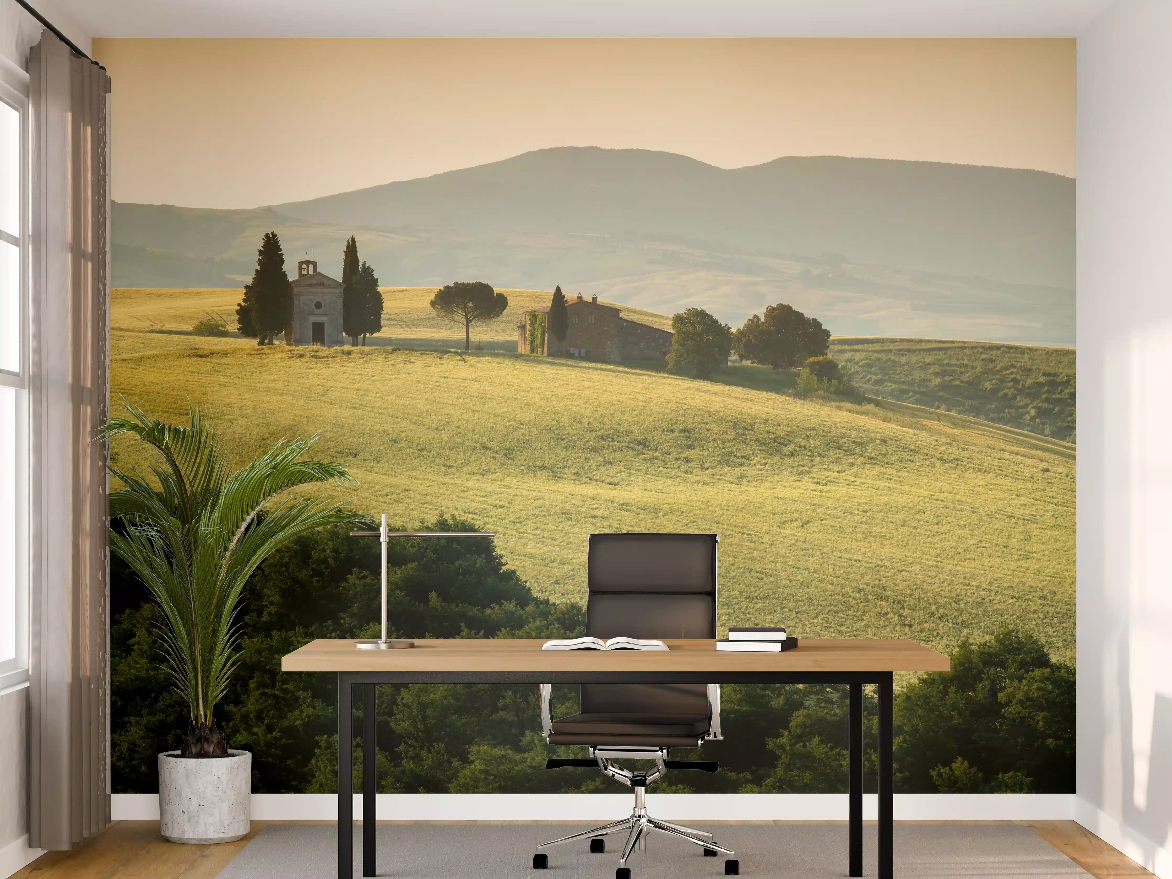 Büro Wandgestaltung - Toskanische Hügel in Goldgrün