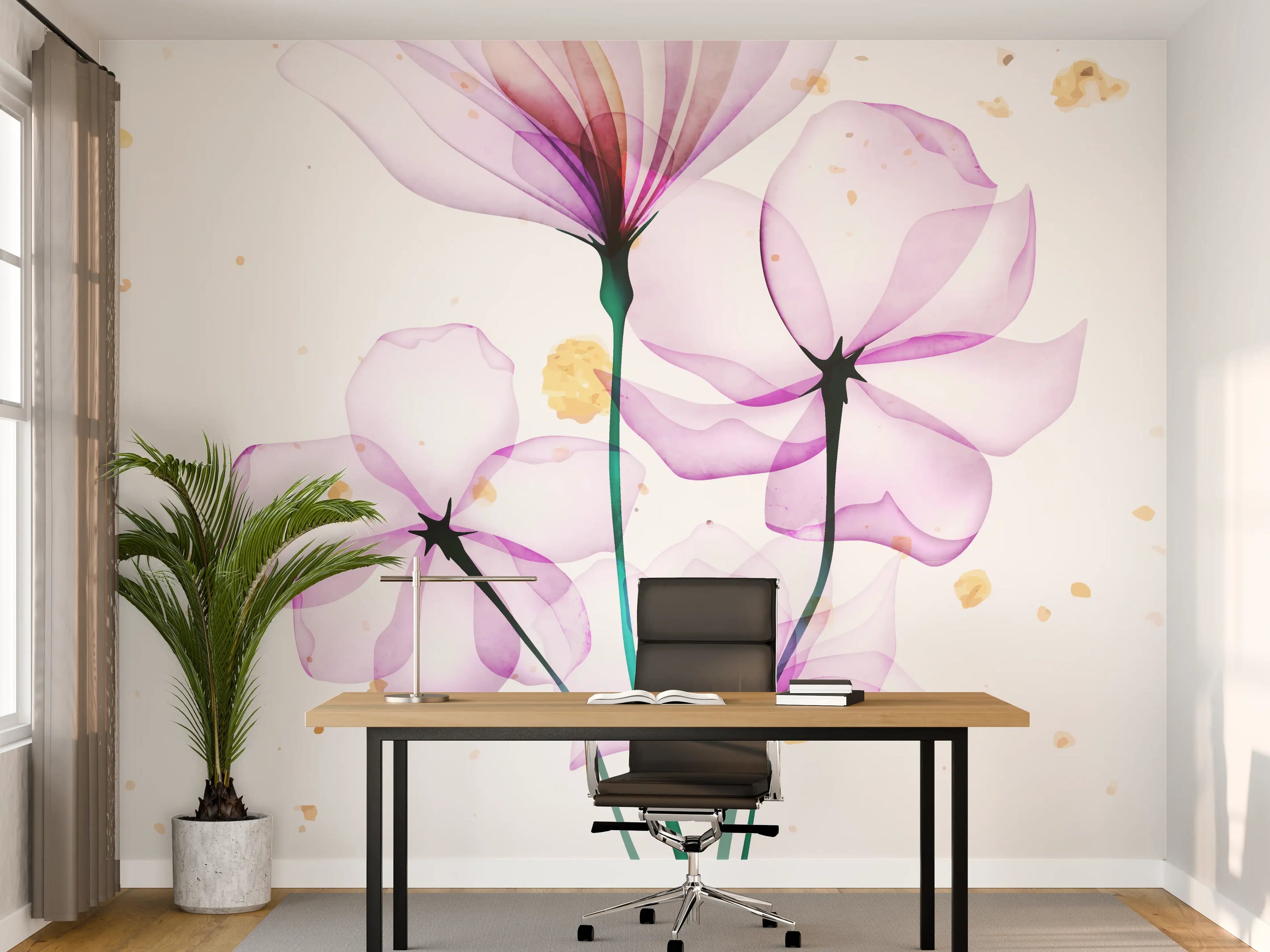 Büro Wandgestaltung - Transluzente Blüten Aquarell-Effekt