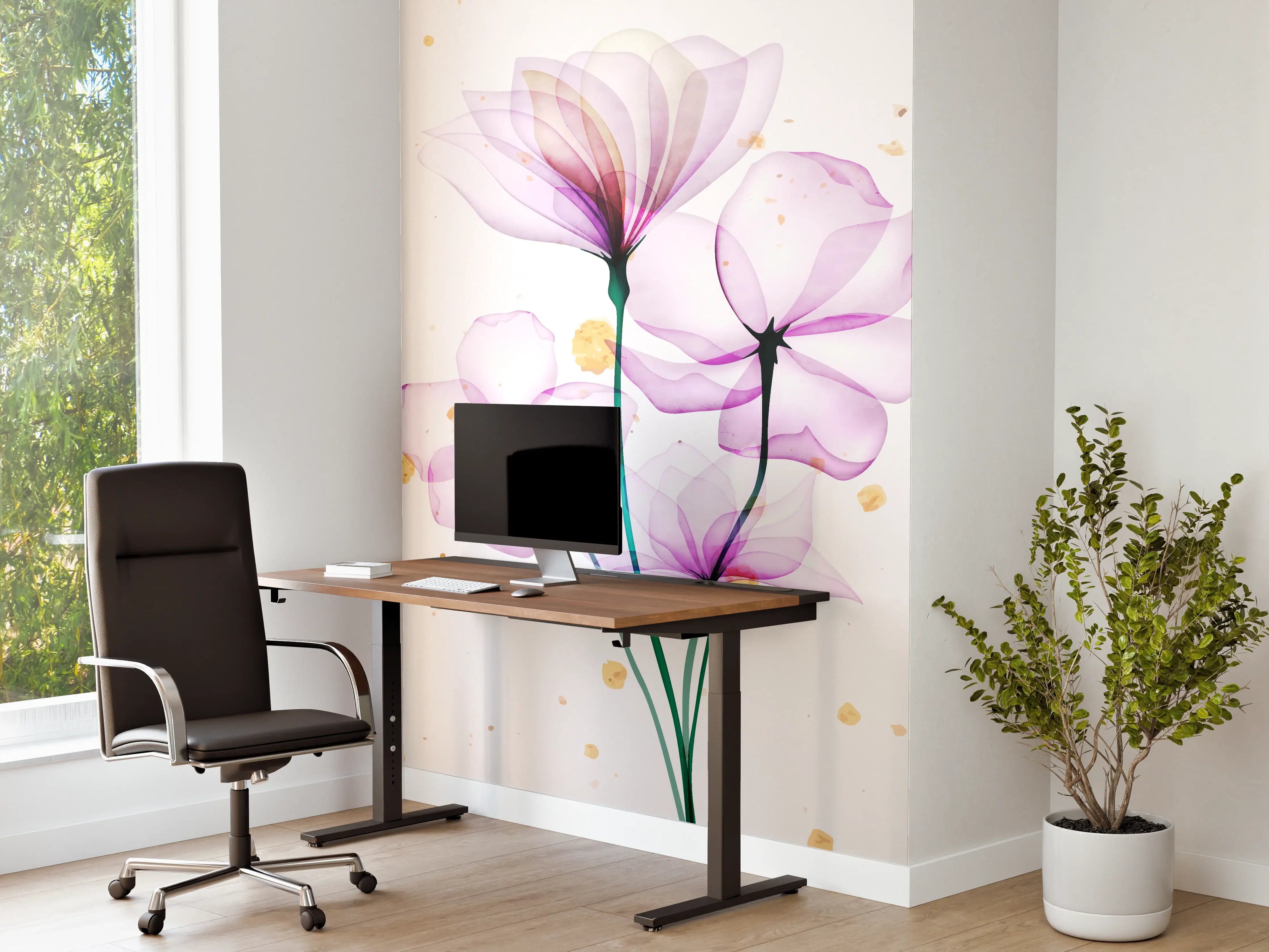 Büro Wandgestaltung - Transluzente Blüten Aquarell-Effekt