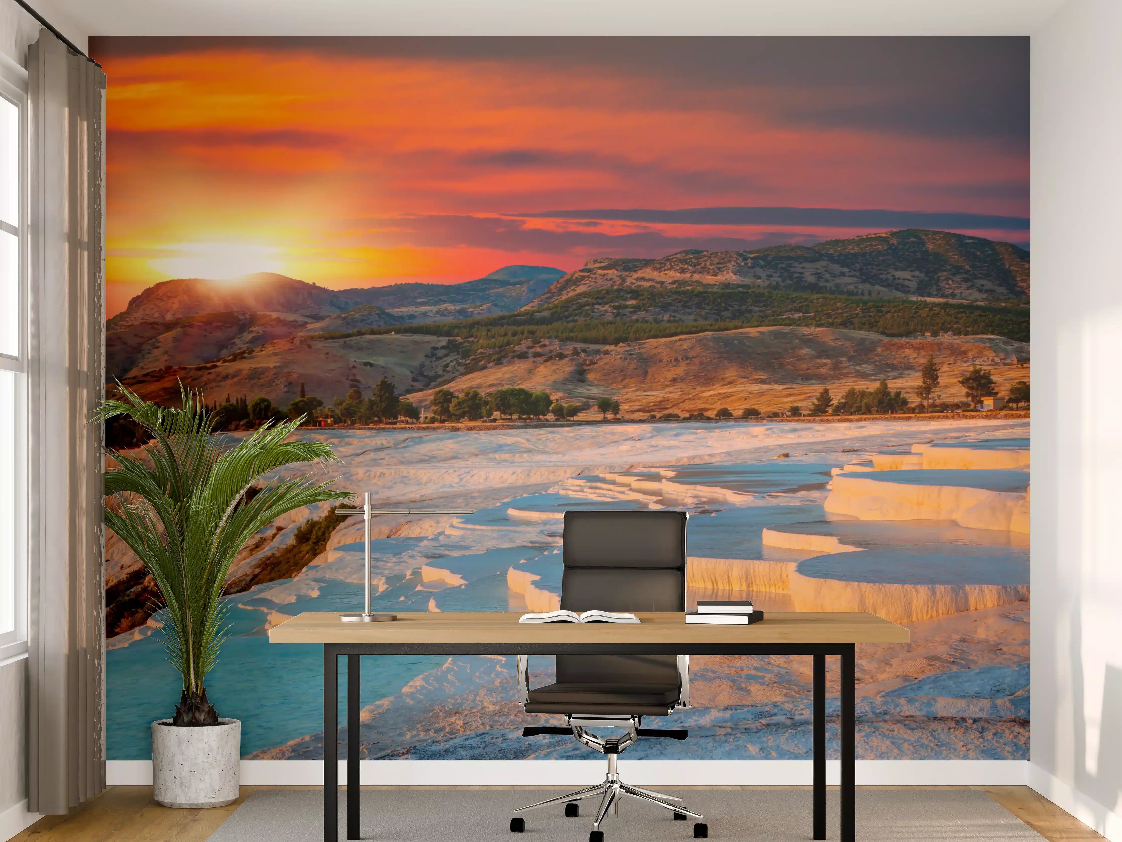 Büro Wandgestaltung - Travertinbecken in Pamukkale am Abend