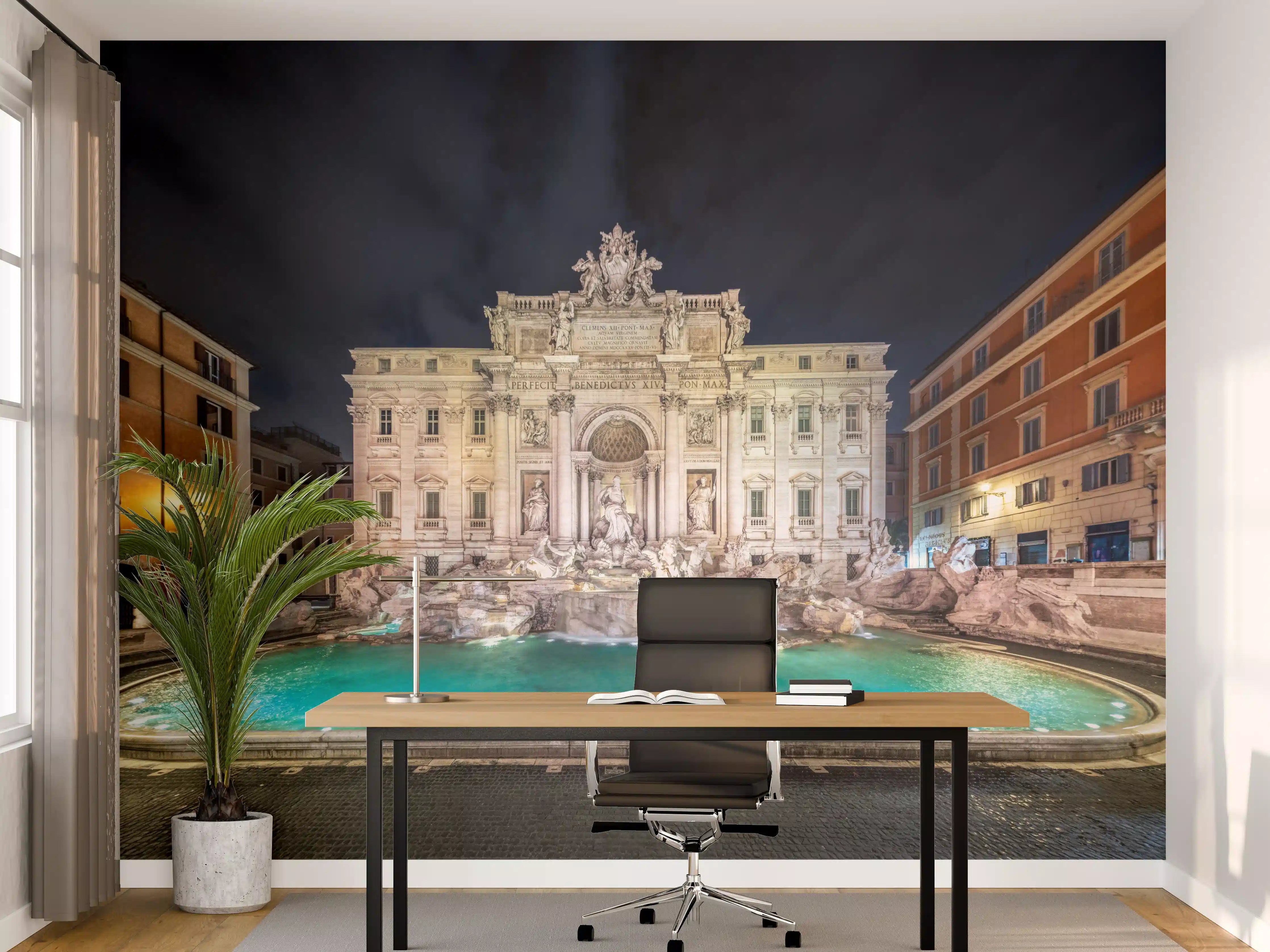 Büro Wandgestaltung - Trevi-Brunnen Nacht Türkis-Beige