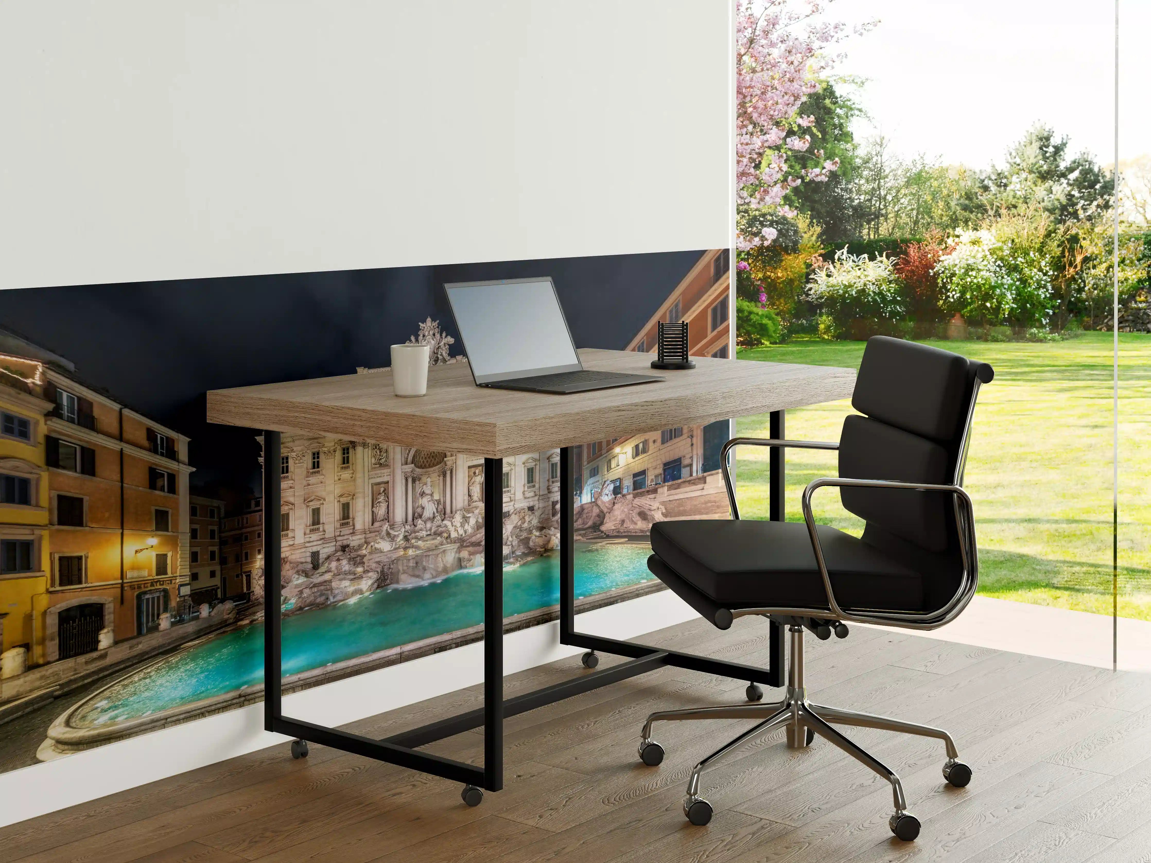 Büro Wandgestaltung - Trevi-Brunnen Nacht Türkis-Beige