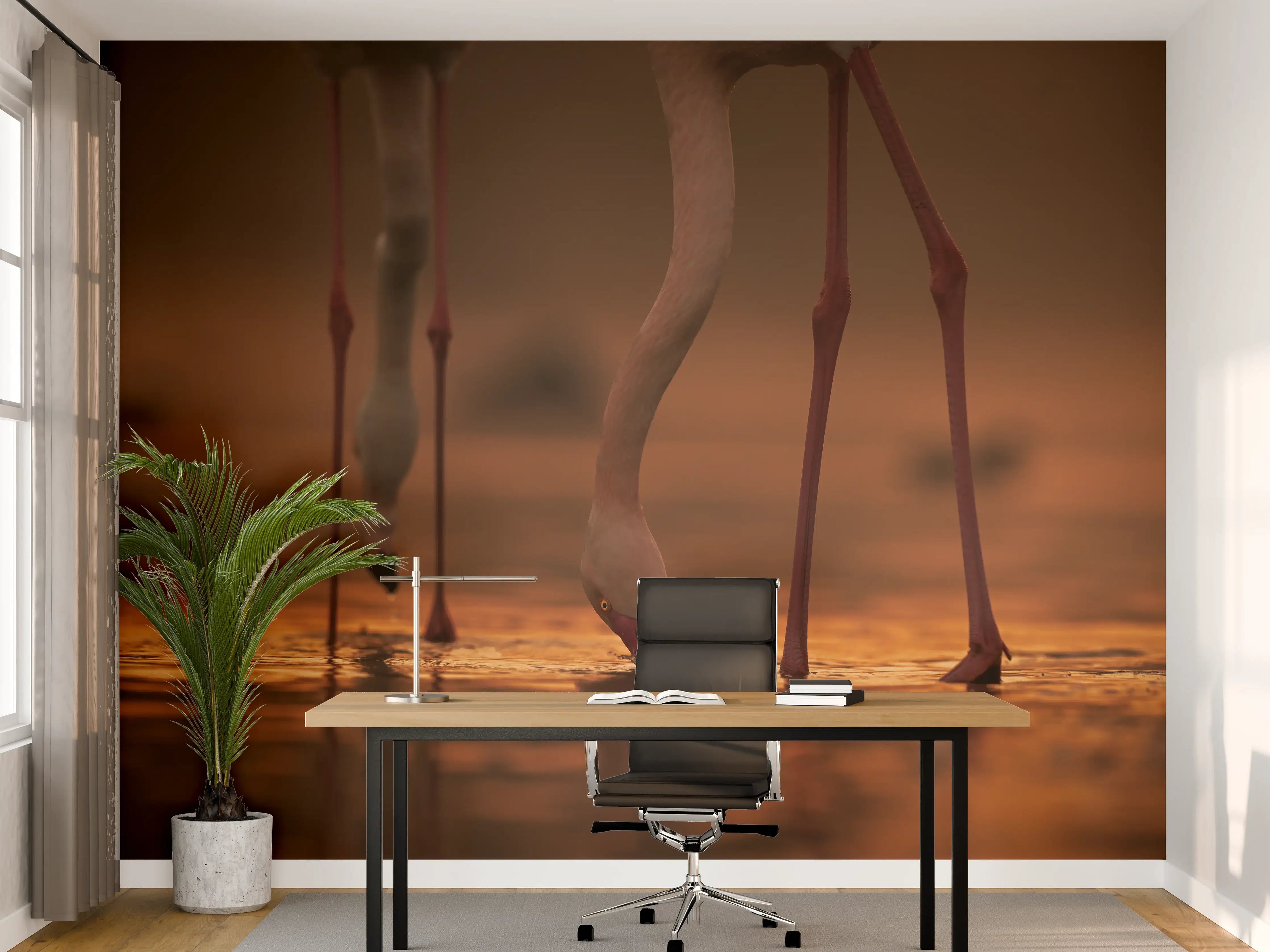 Büro Wandgestaltung - Trinkende Flamingos
