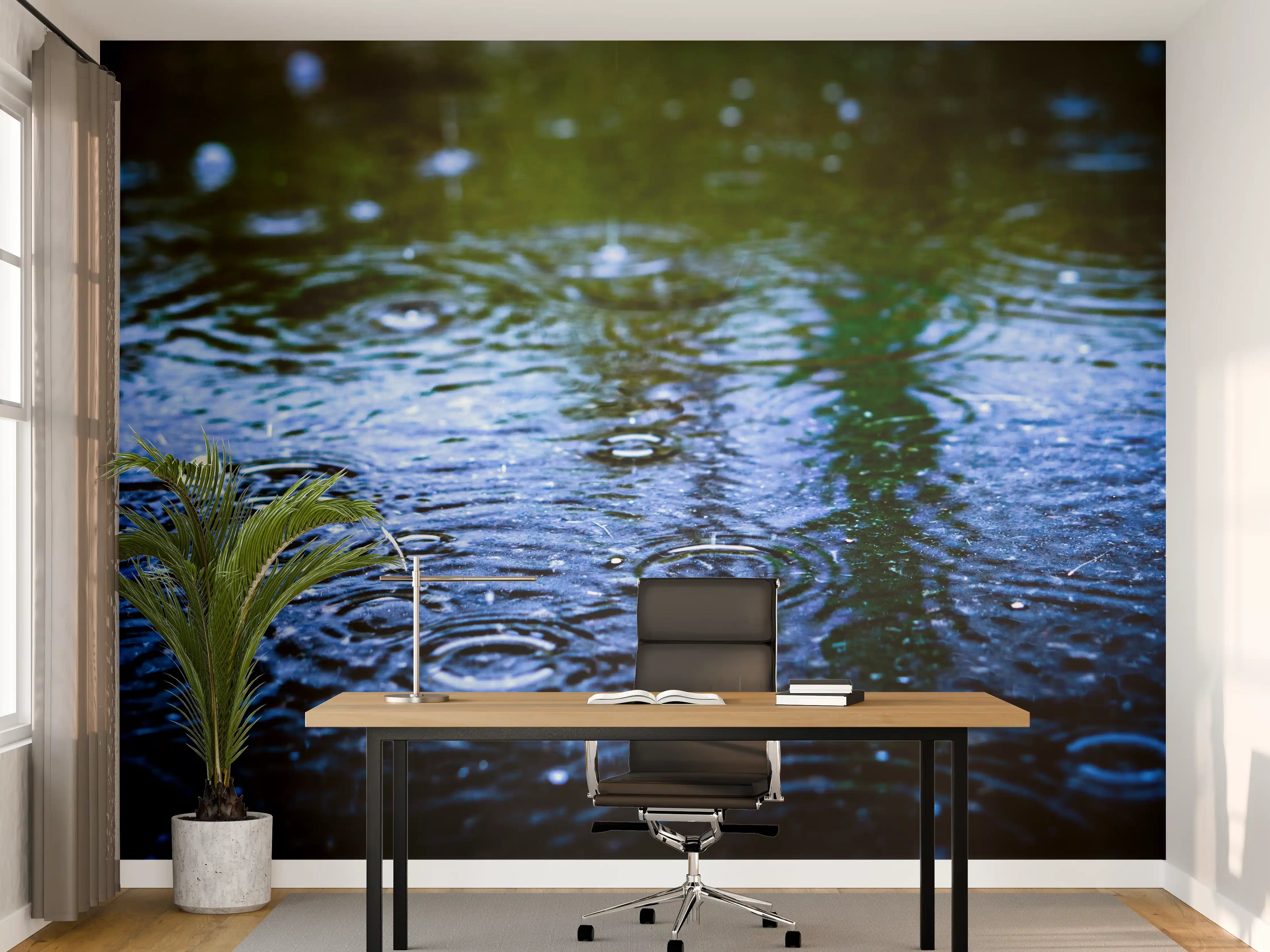 Büro Wandgestaltung - Tropfen auf Wasseroberfläche in dunklen Blautönen