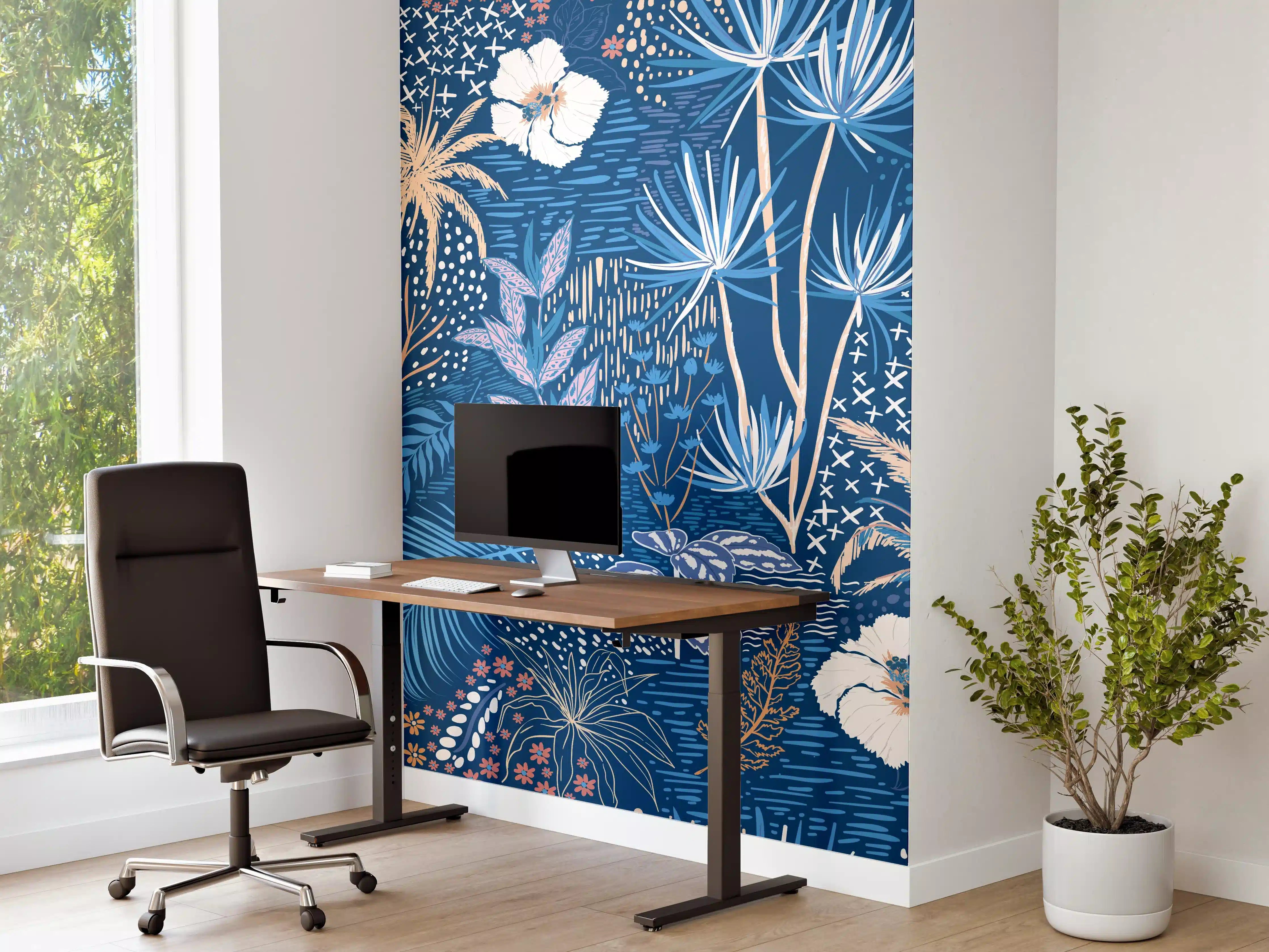Büro Wandgestaltung - Tropische Azurblätter