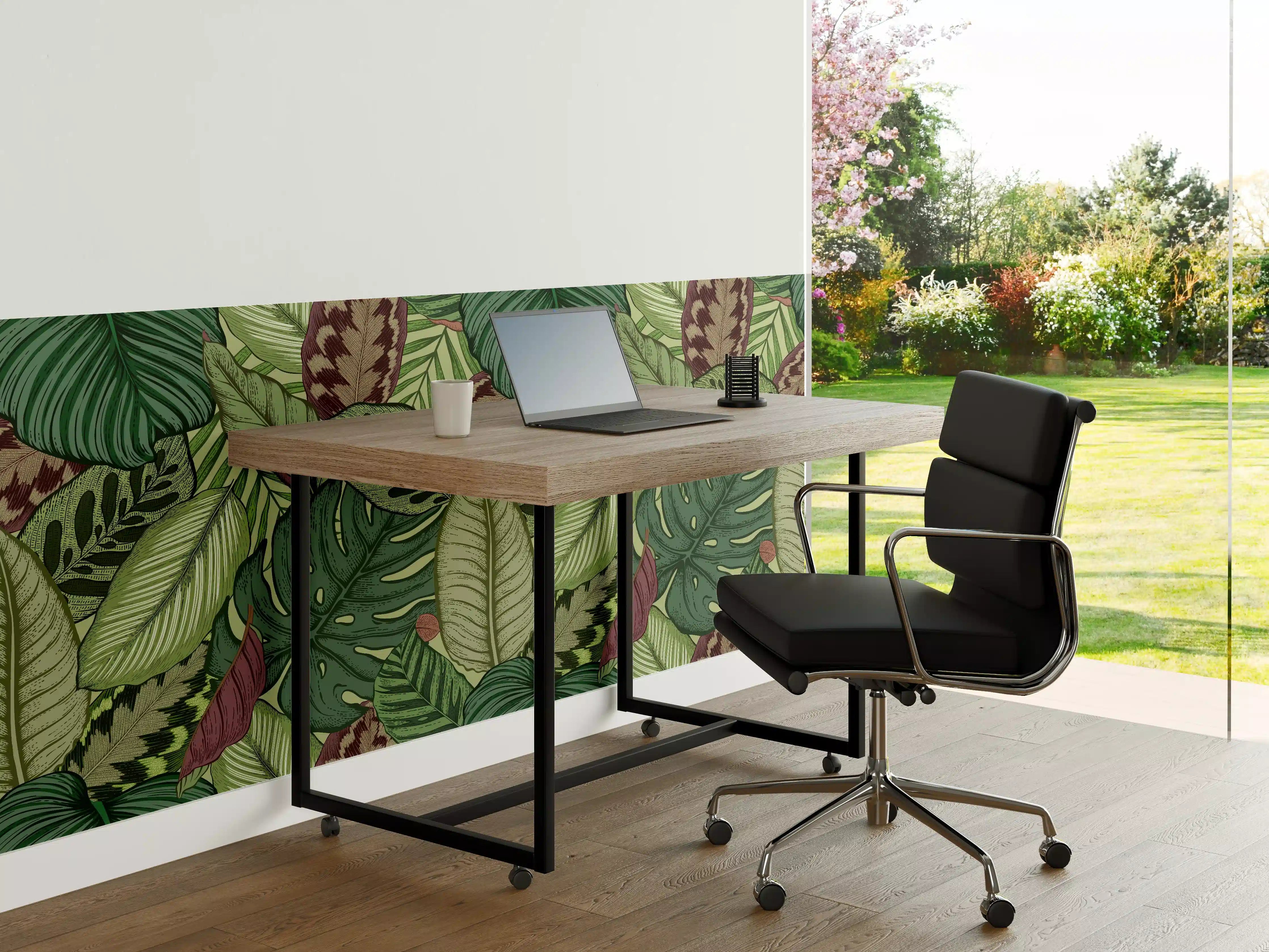 Büro Wandgestaltung - Tropische Blätter Grün-Beige