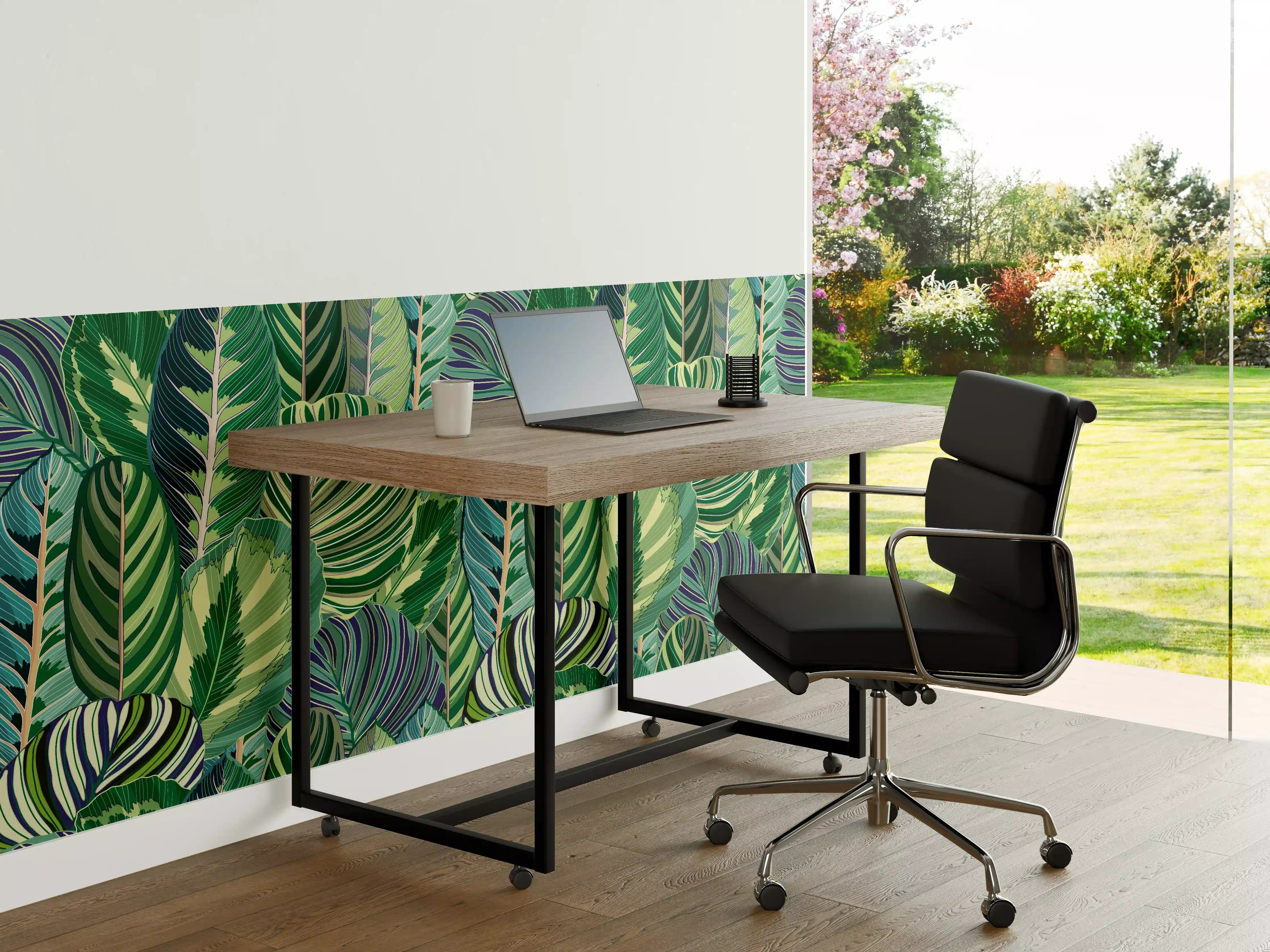 Büro Wandgestaltung - Tropische Blätter Grün-Türkis-Lila