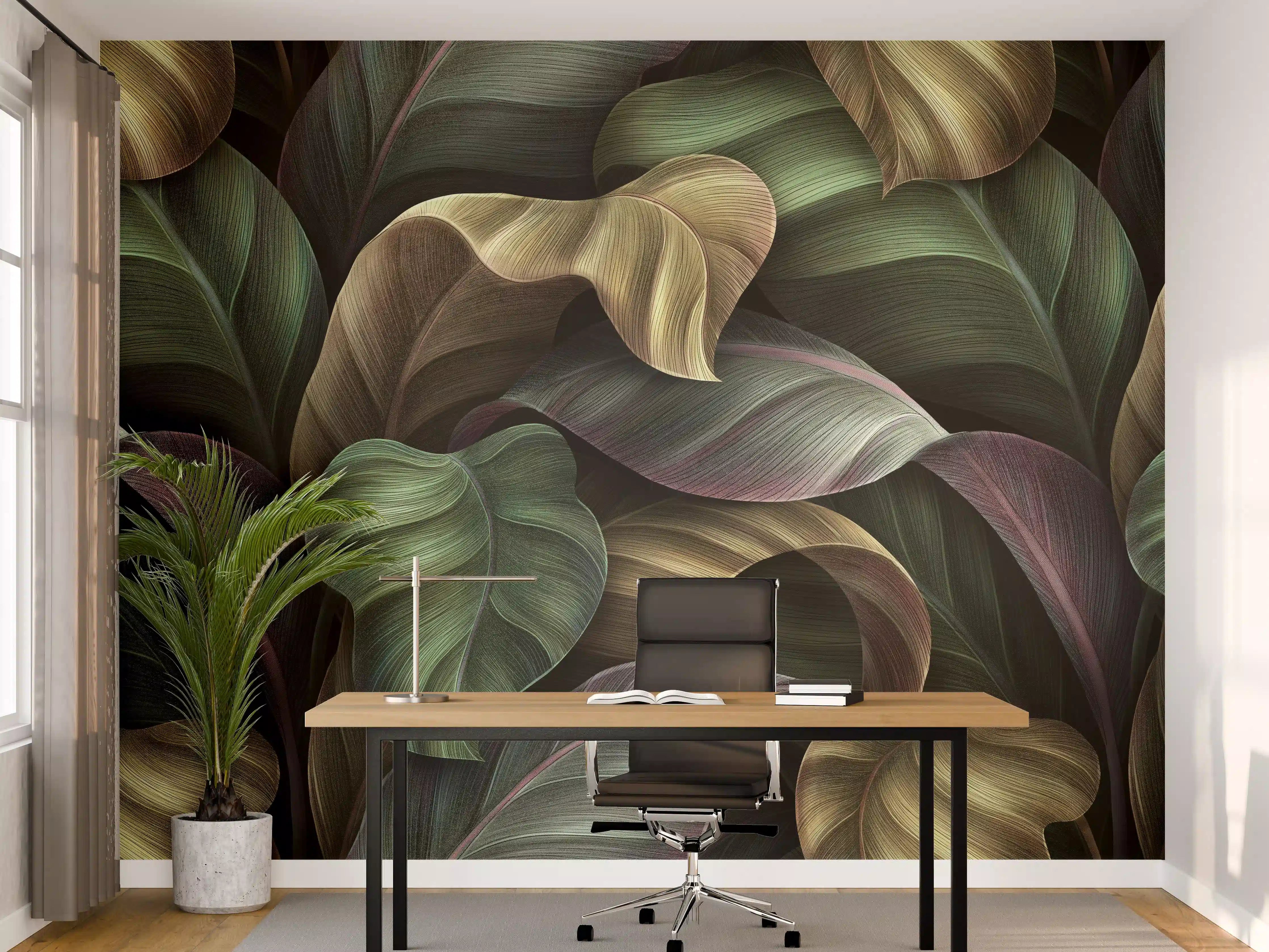 Büro Wandgestaltung - Tropische Blätter in Gold - Malerei