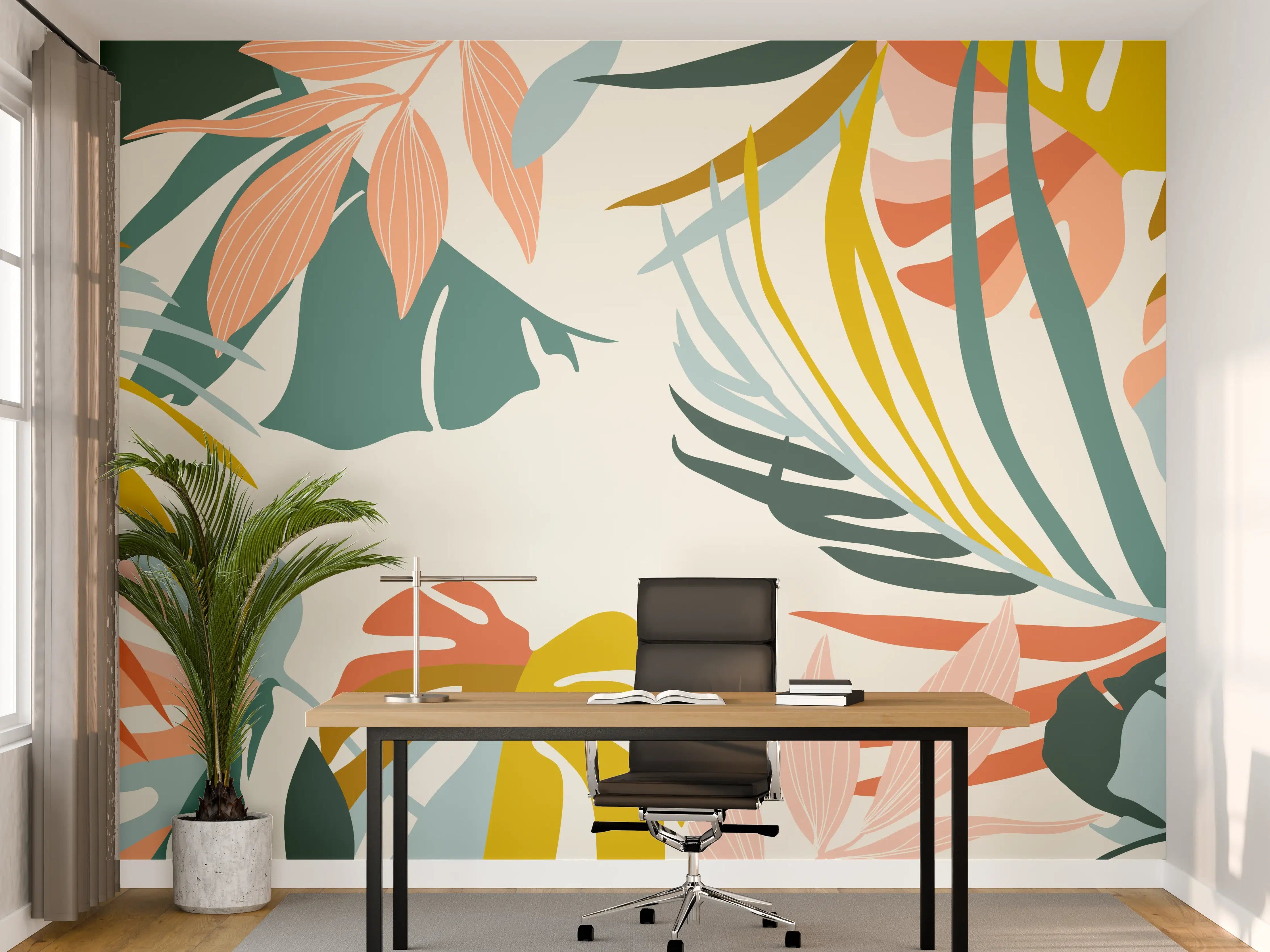 Büro Wandgestaltung - Tropische Blatt Illustration Pastell