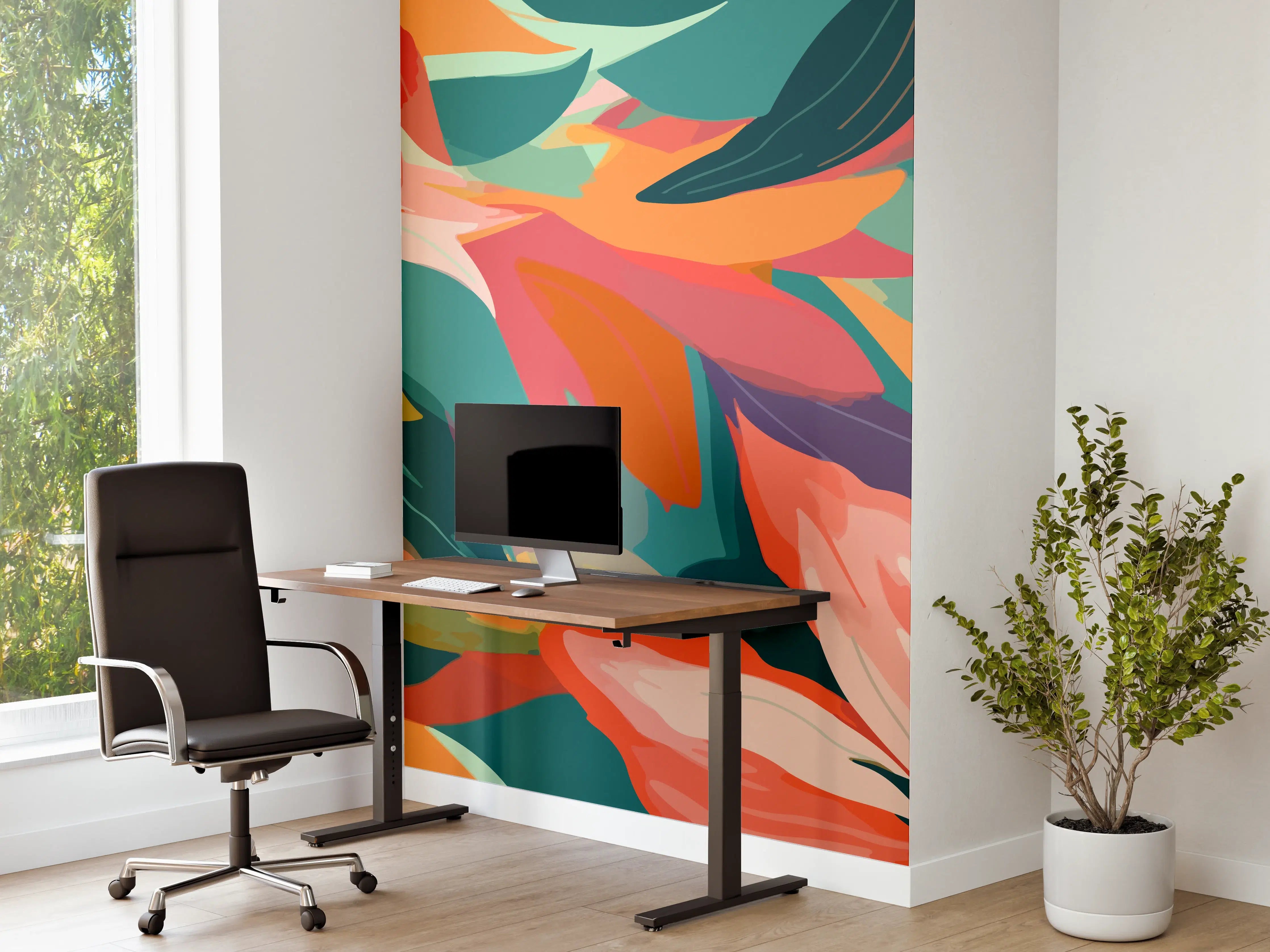 Büro Wandgestaltung - Tropische Blüten Türkis Koralle