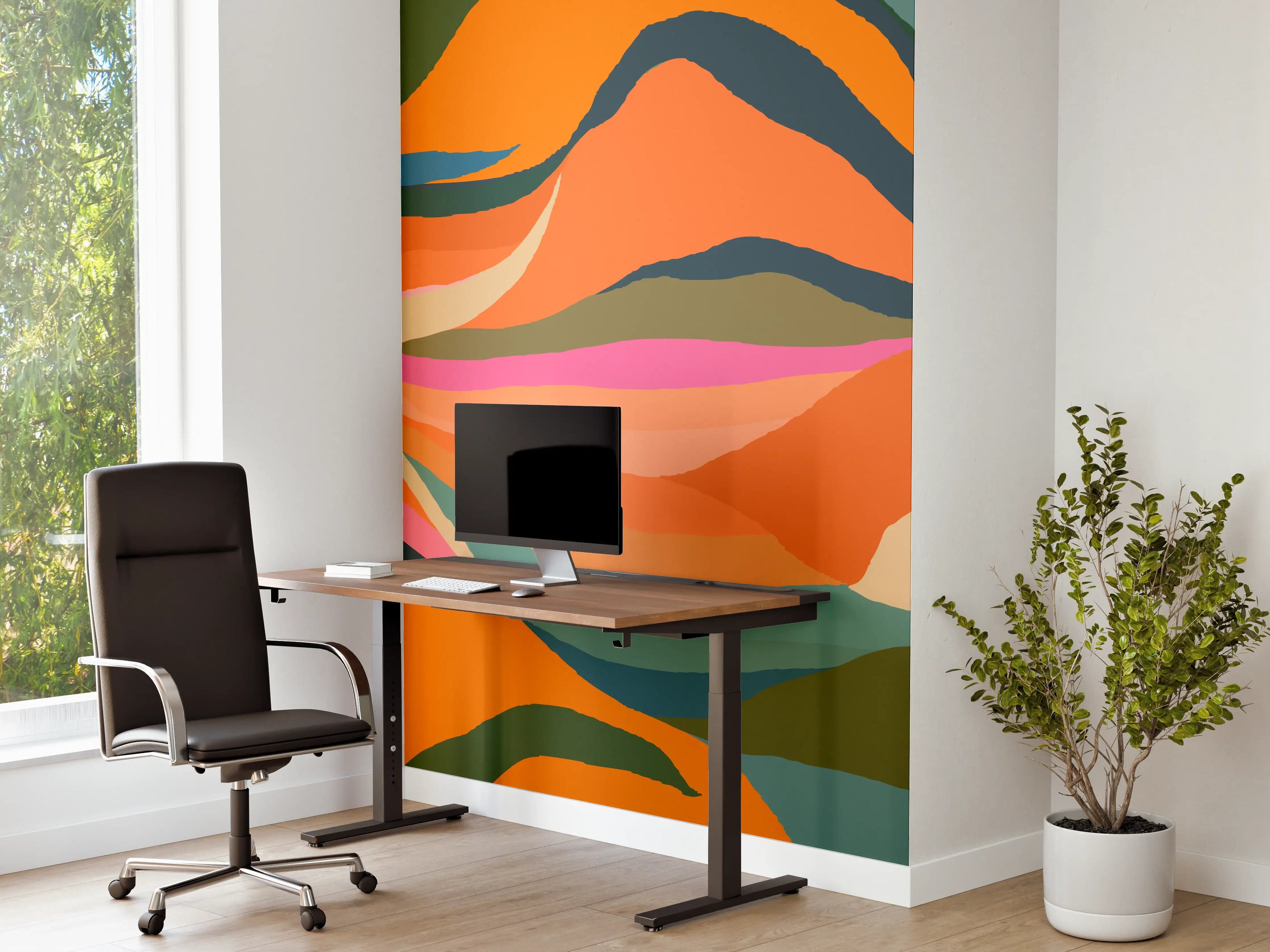 Büro Wandgestaltung - Tropische Blüten in Orange