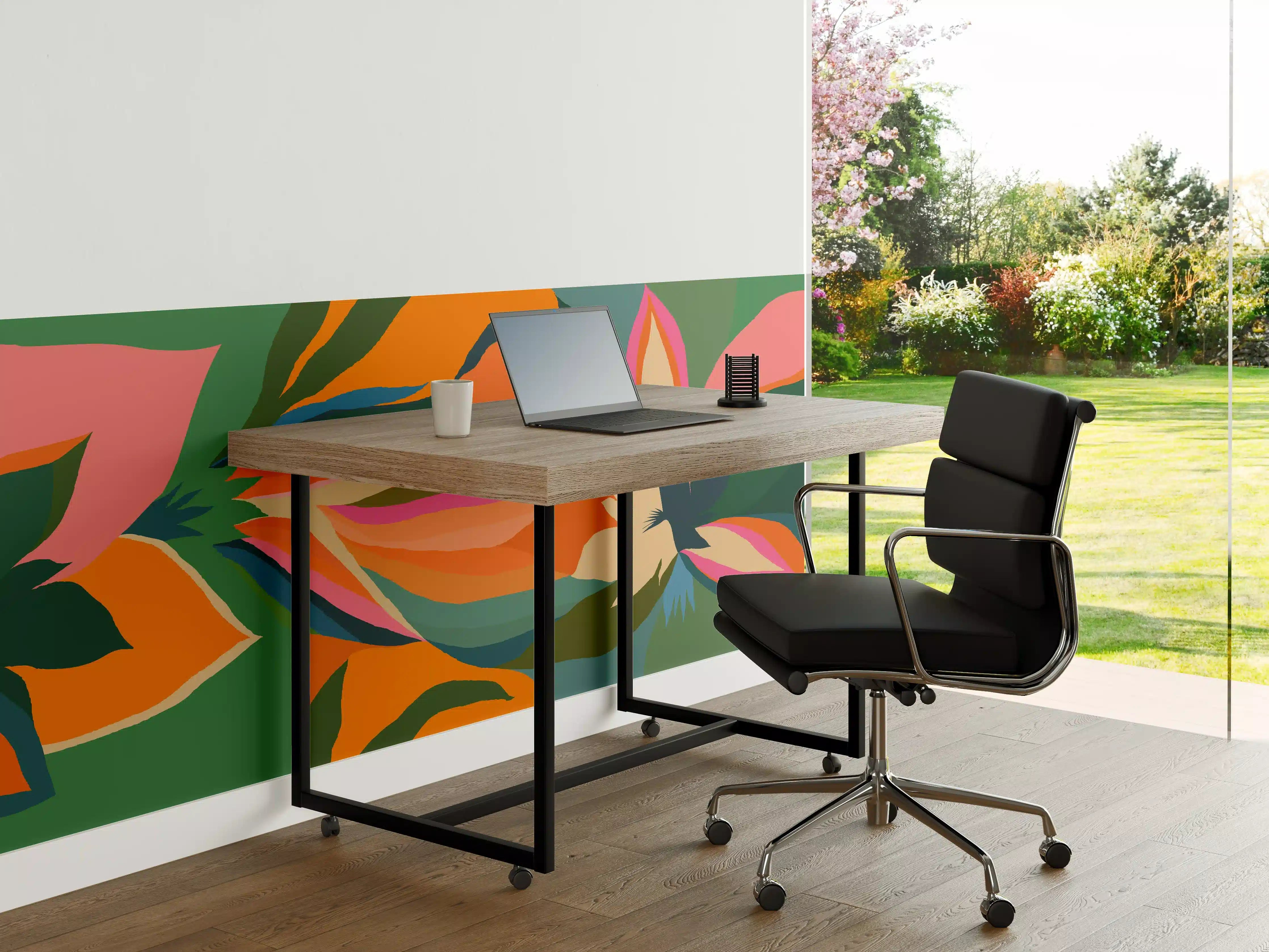 Büro Wandgestaltung - Tropische Blüten in Orange