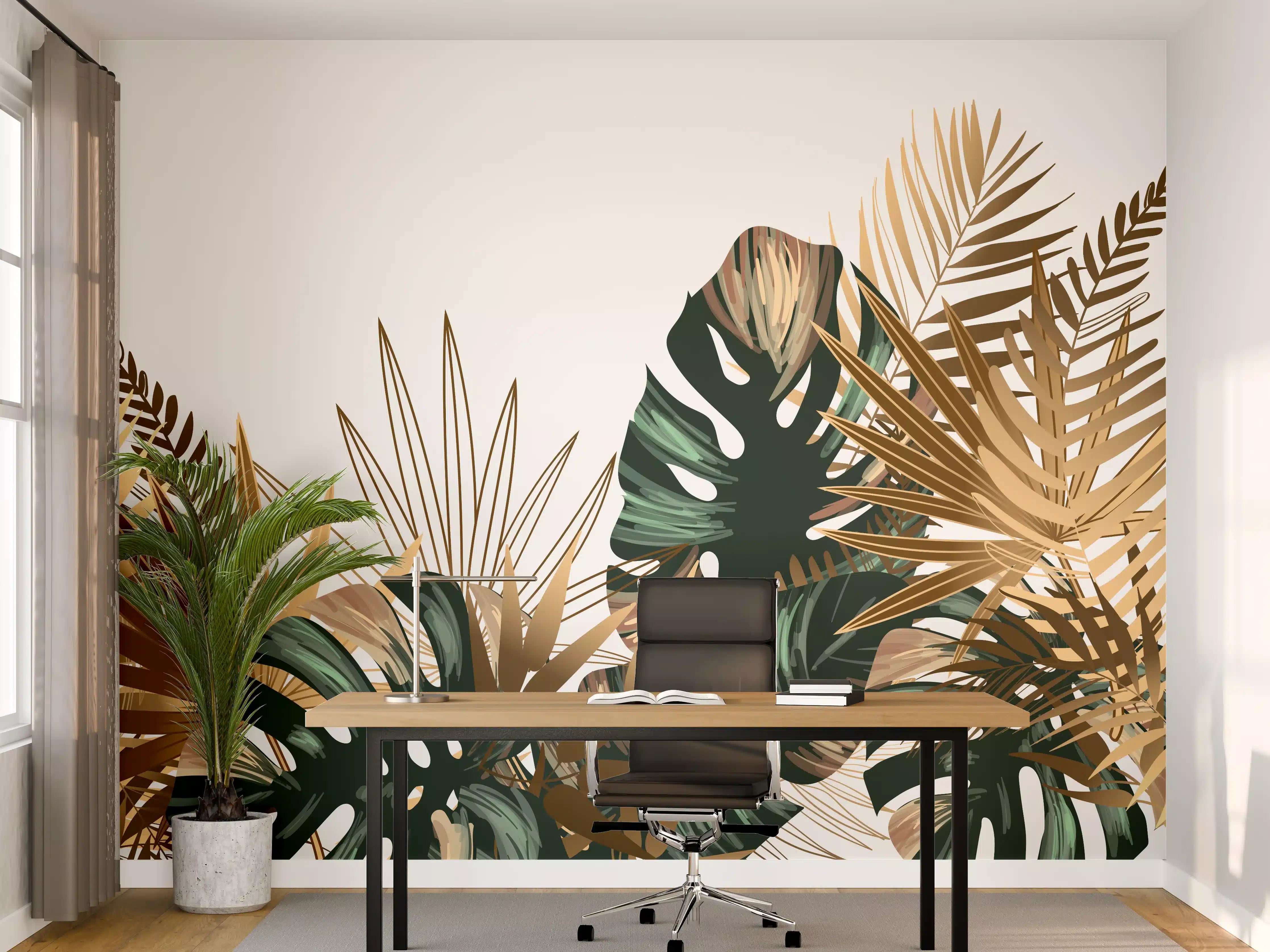 Büro Wandgestaltung - Tropische Gold-Palmen Dekor