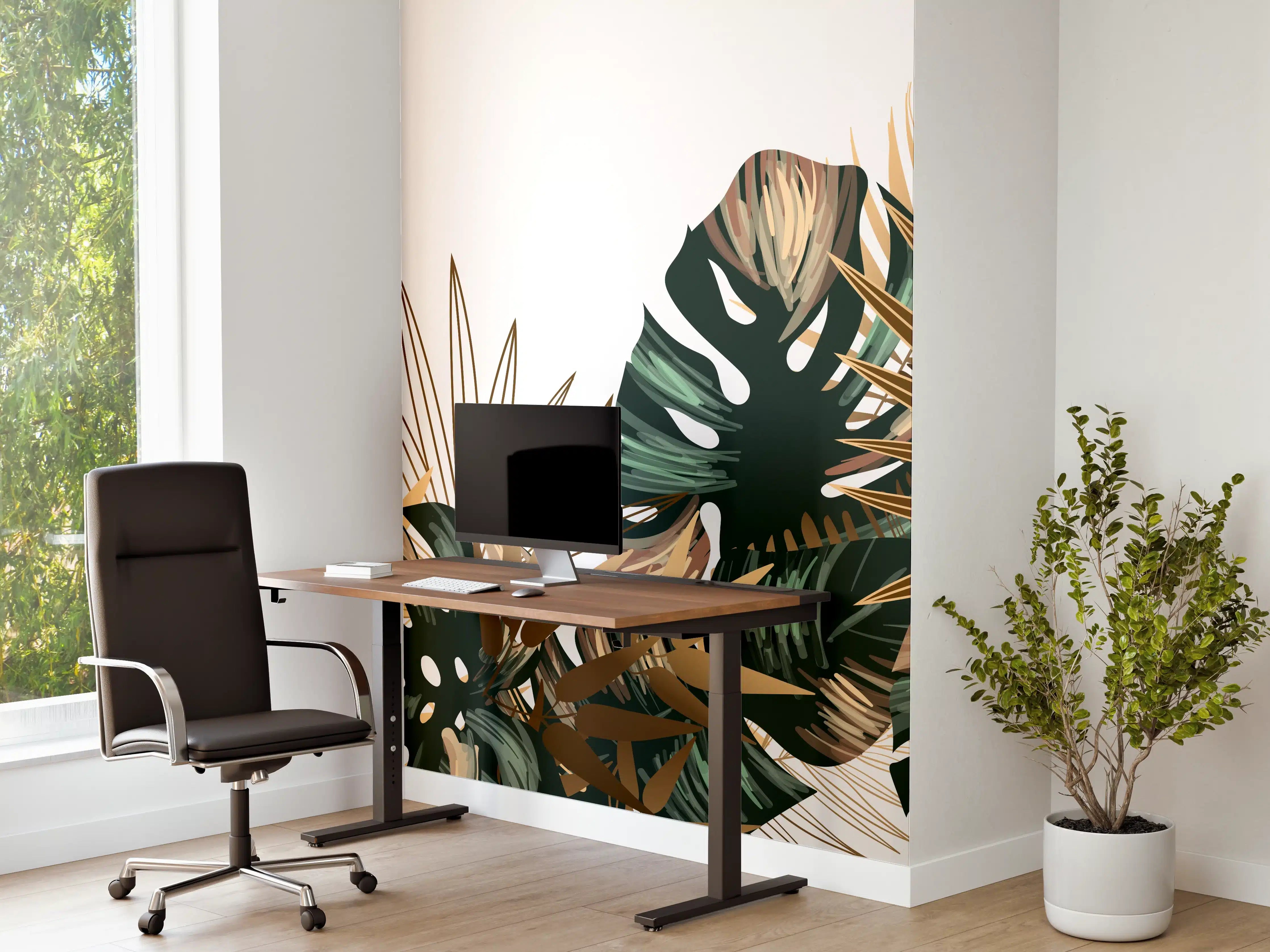 Büro Wandgestaltung - Tropische Gold-Palmen Dekor