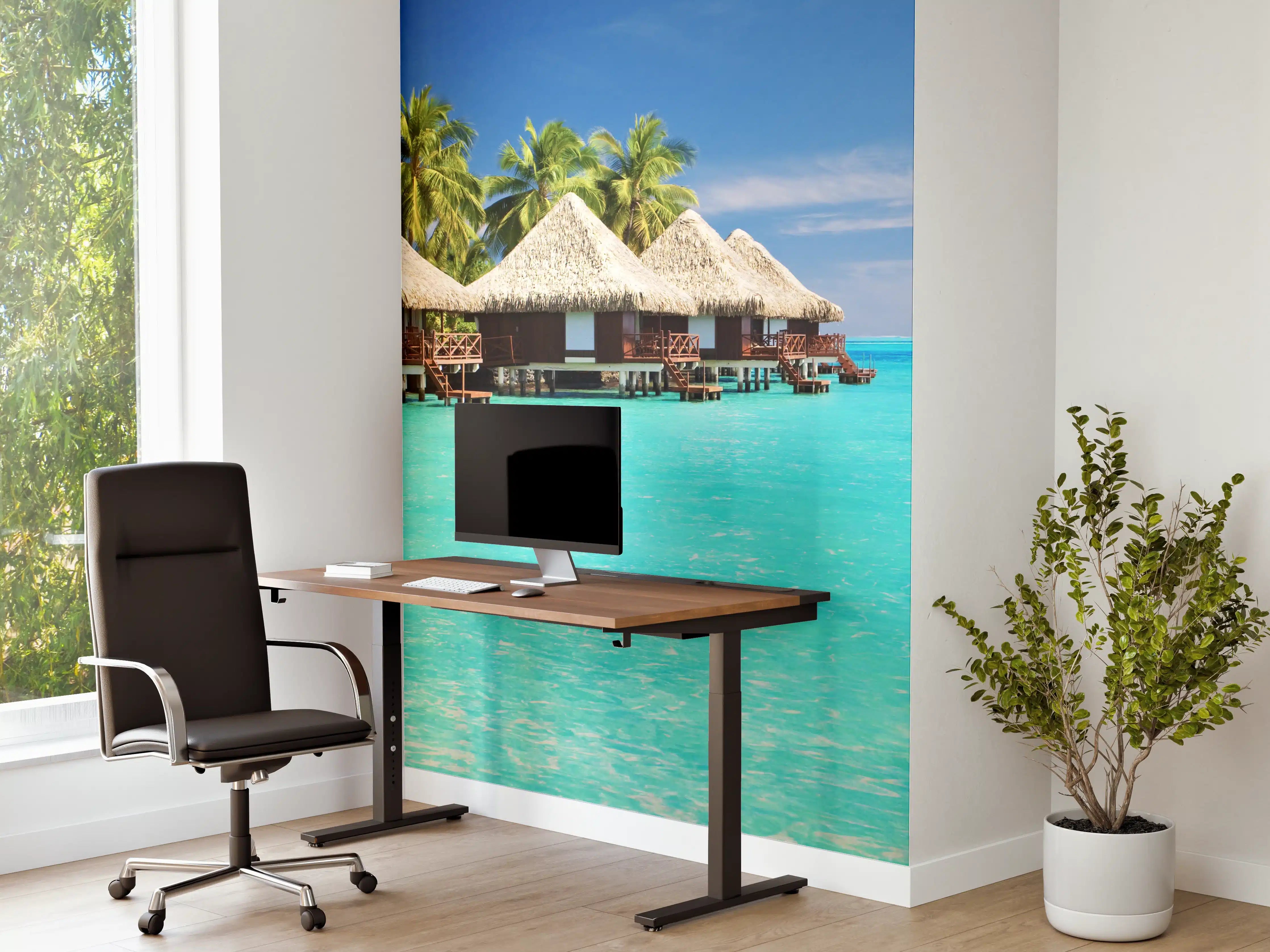 Büro Wandgestaltung - Tropische Lagune mit Bungalows