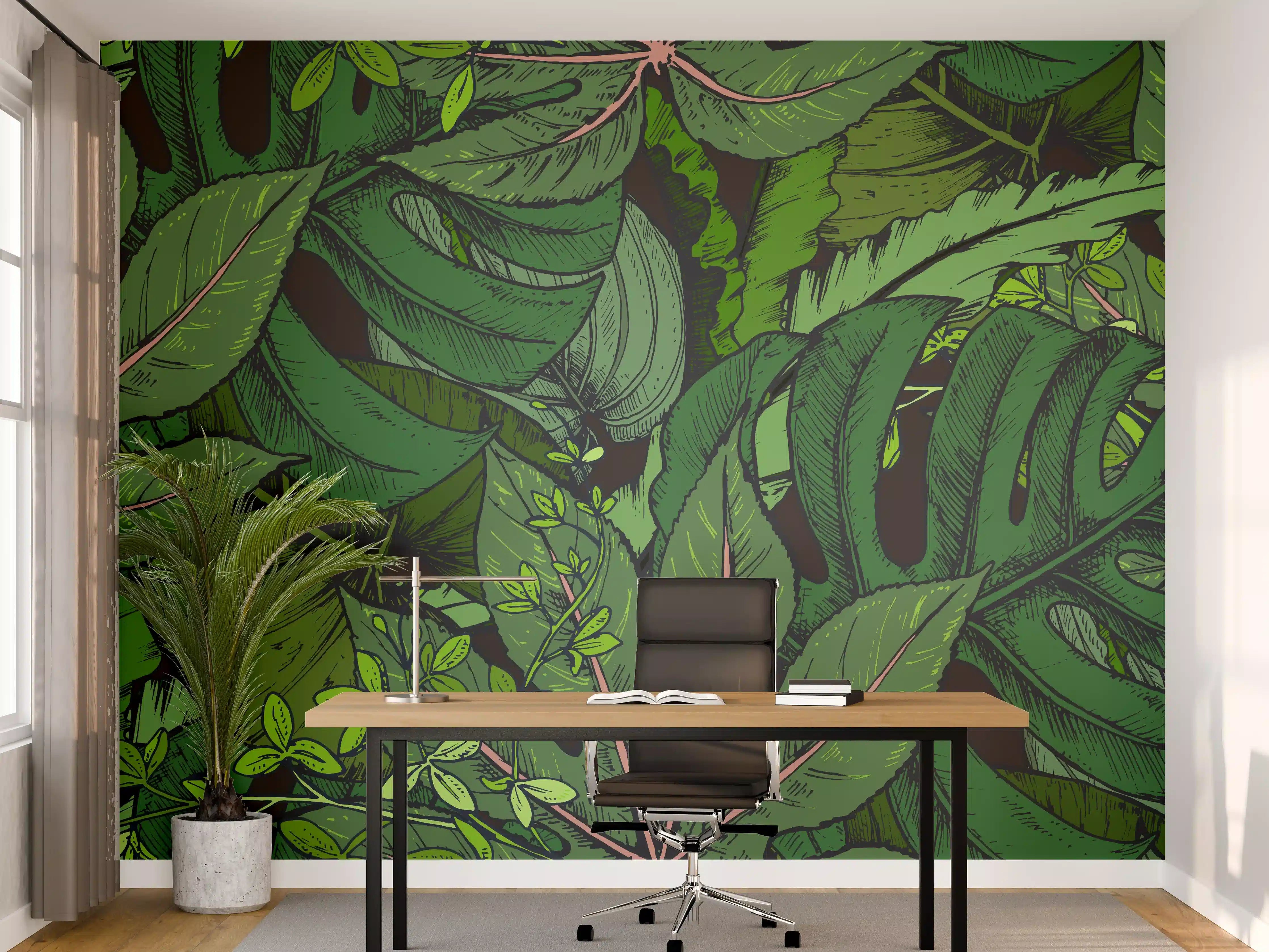 Büro Wandgestaltung - Tropische Monstera-Blätter Grün