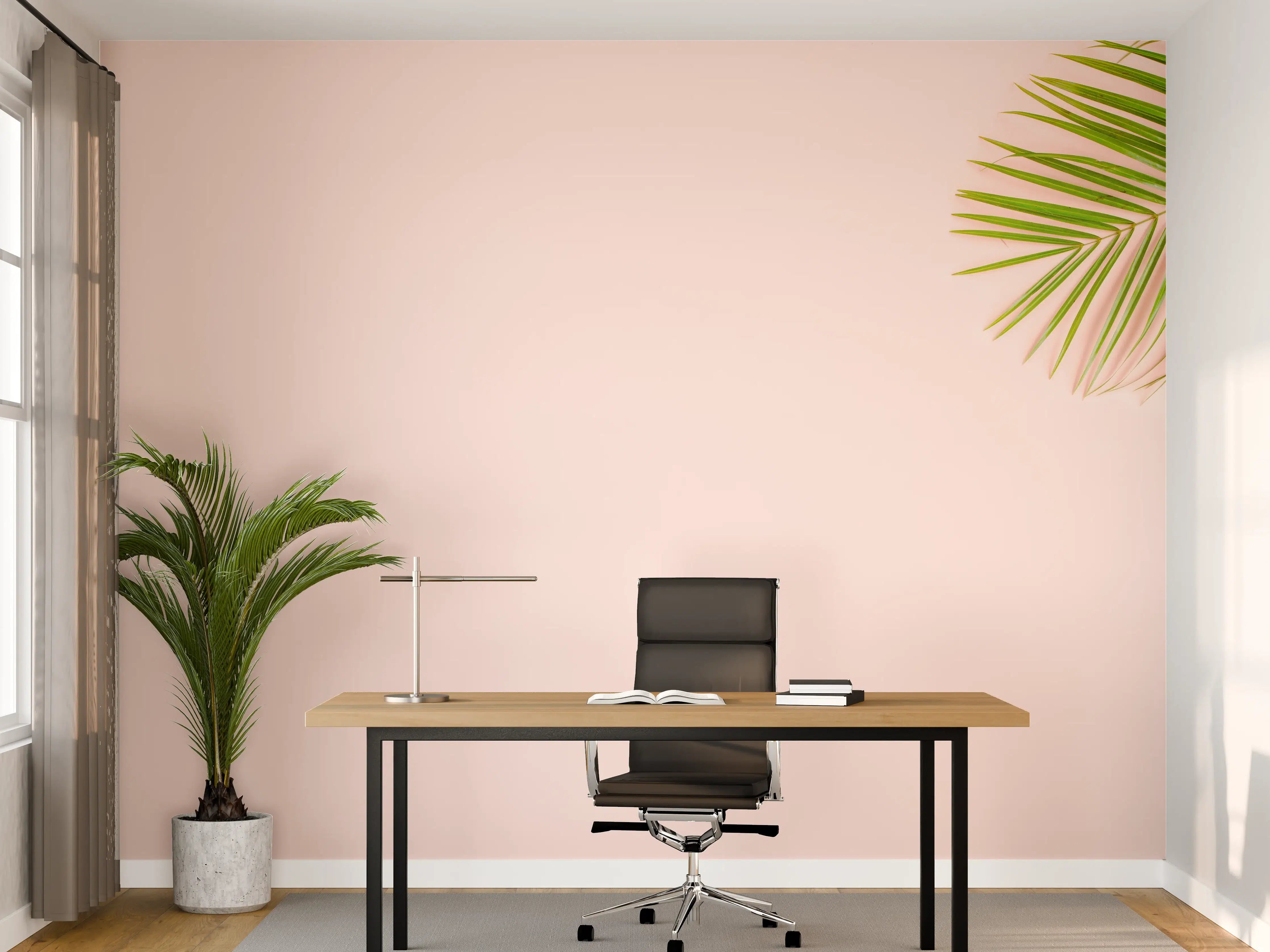 Büro Wandgestaltung - Tropische Palmenblätter mit Strohhut