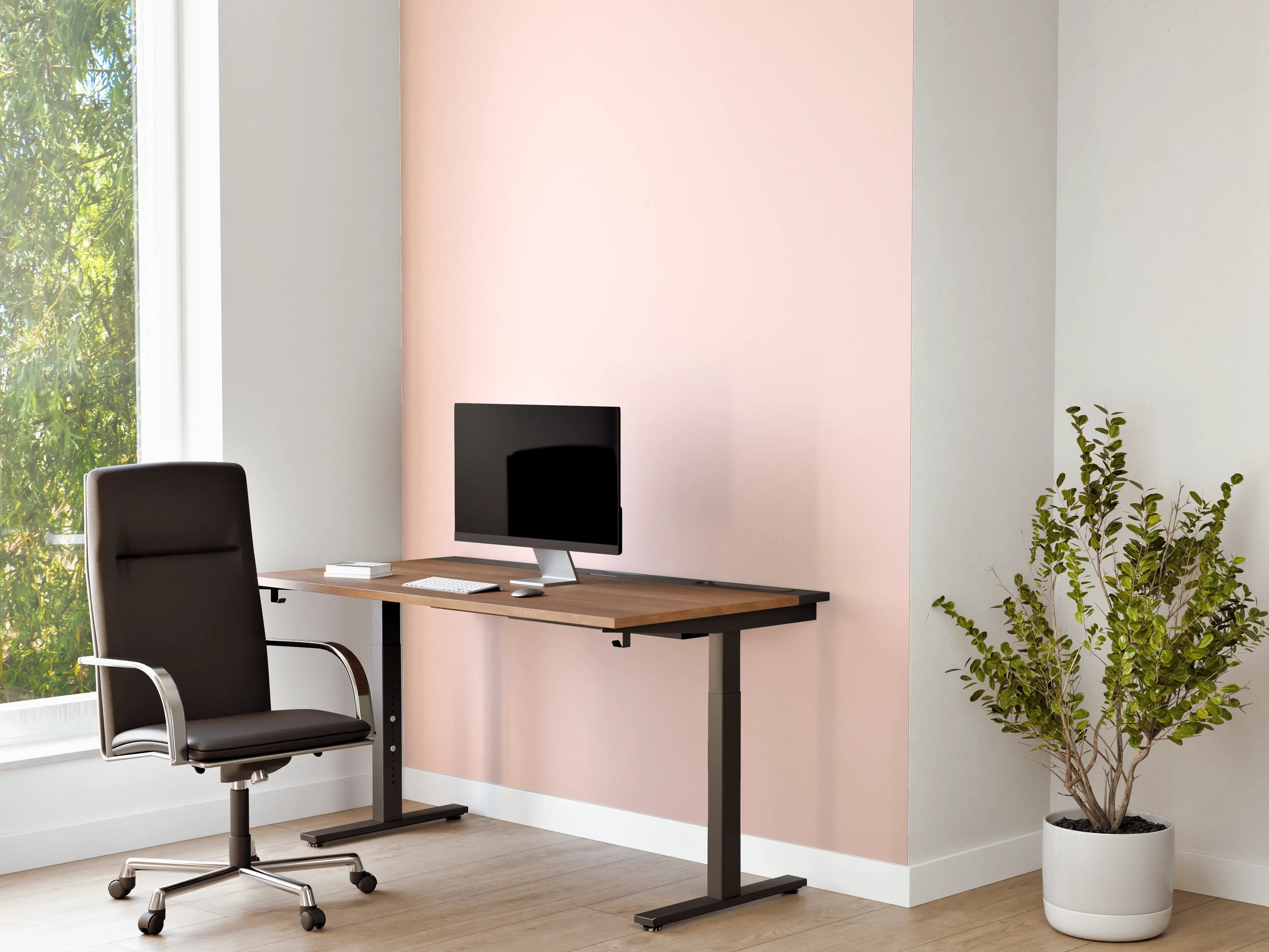 Büro Wandgestaltung - Tropische Palmenblätter mit Strohhut