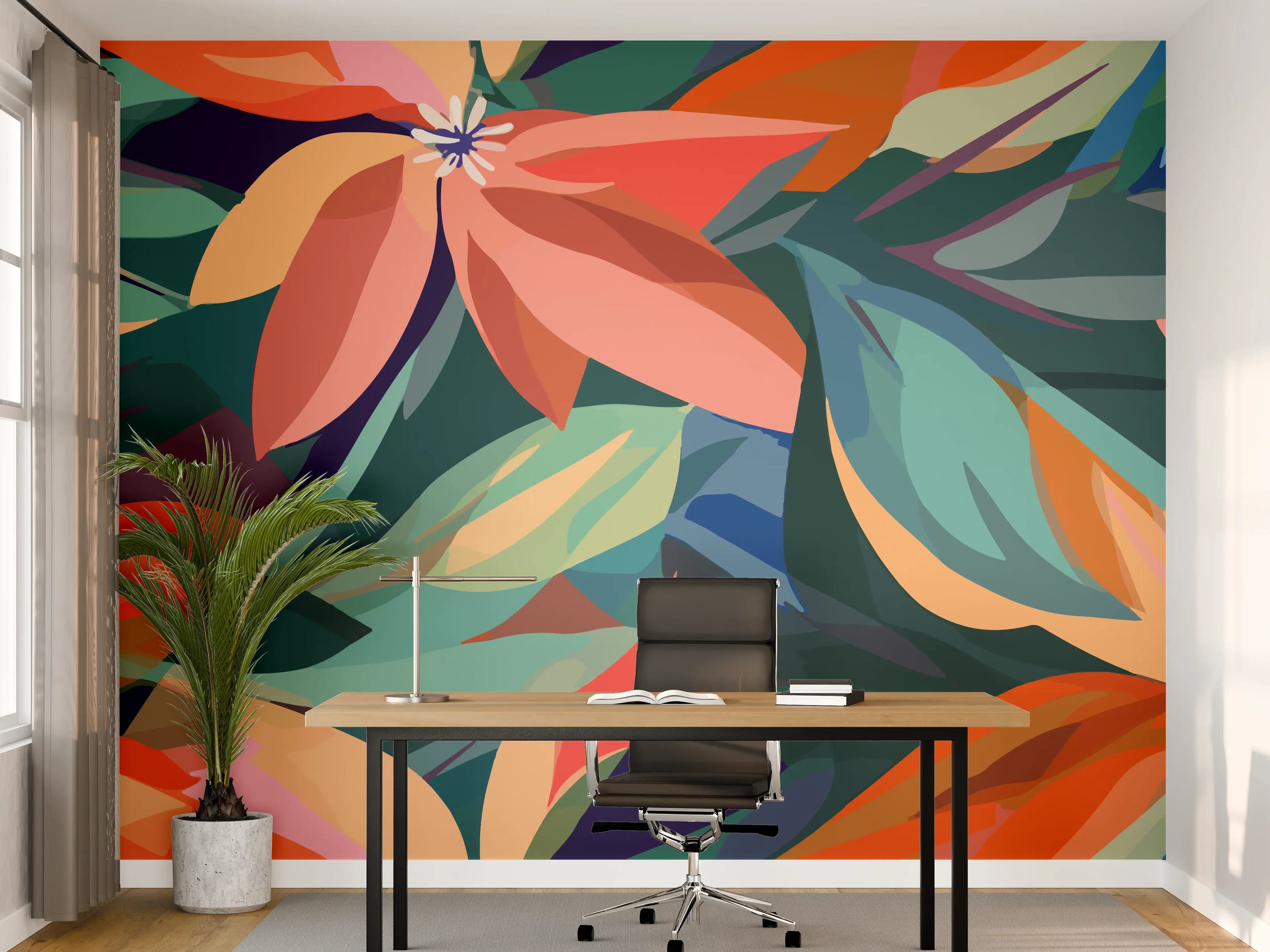 Büro Wandgestaltung - Tropische Petals Koralle-Grün