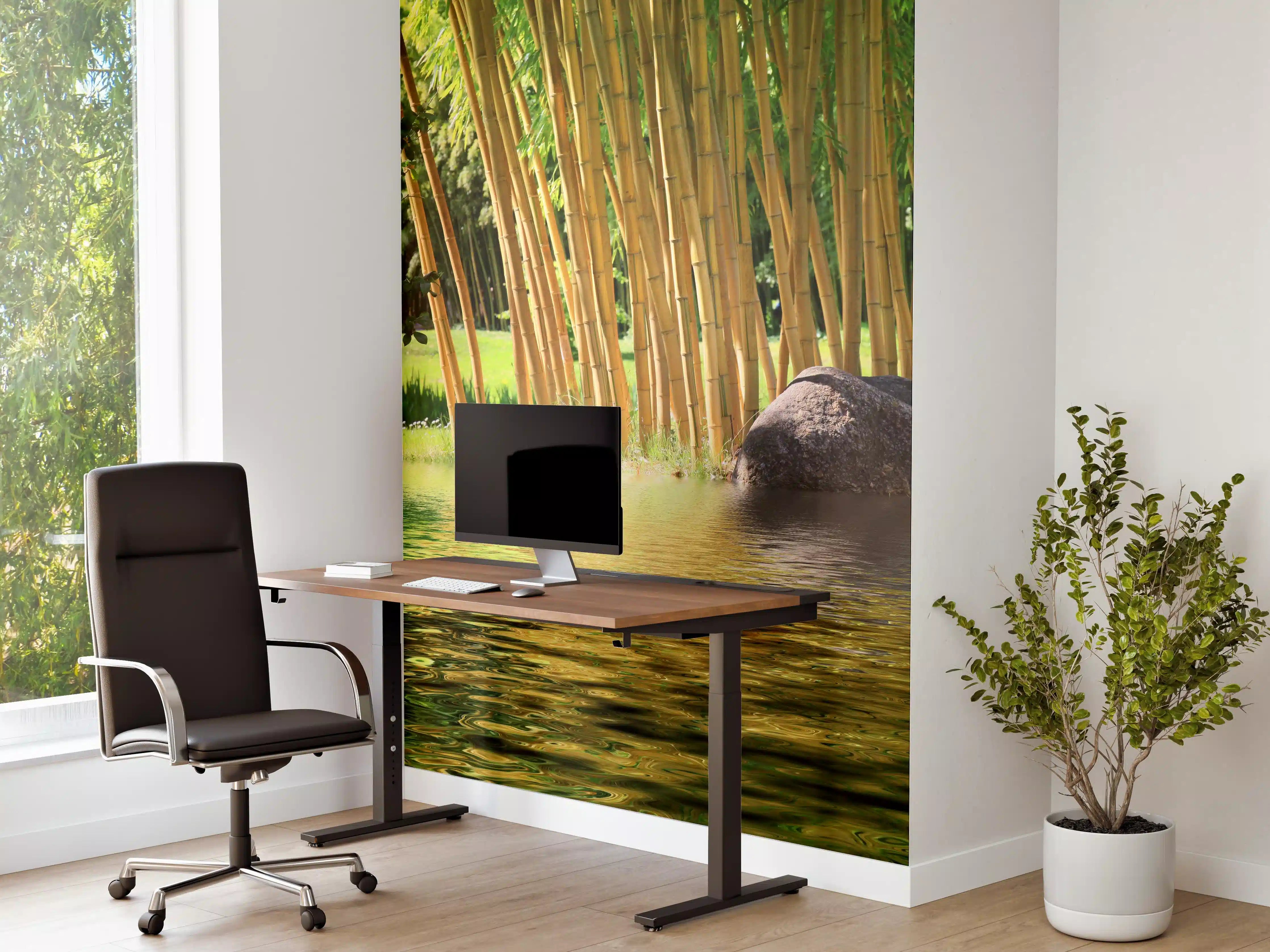 Büro Wandgestaltung - Tropischer Bambuswald mit See in Zentralasien