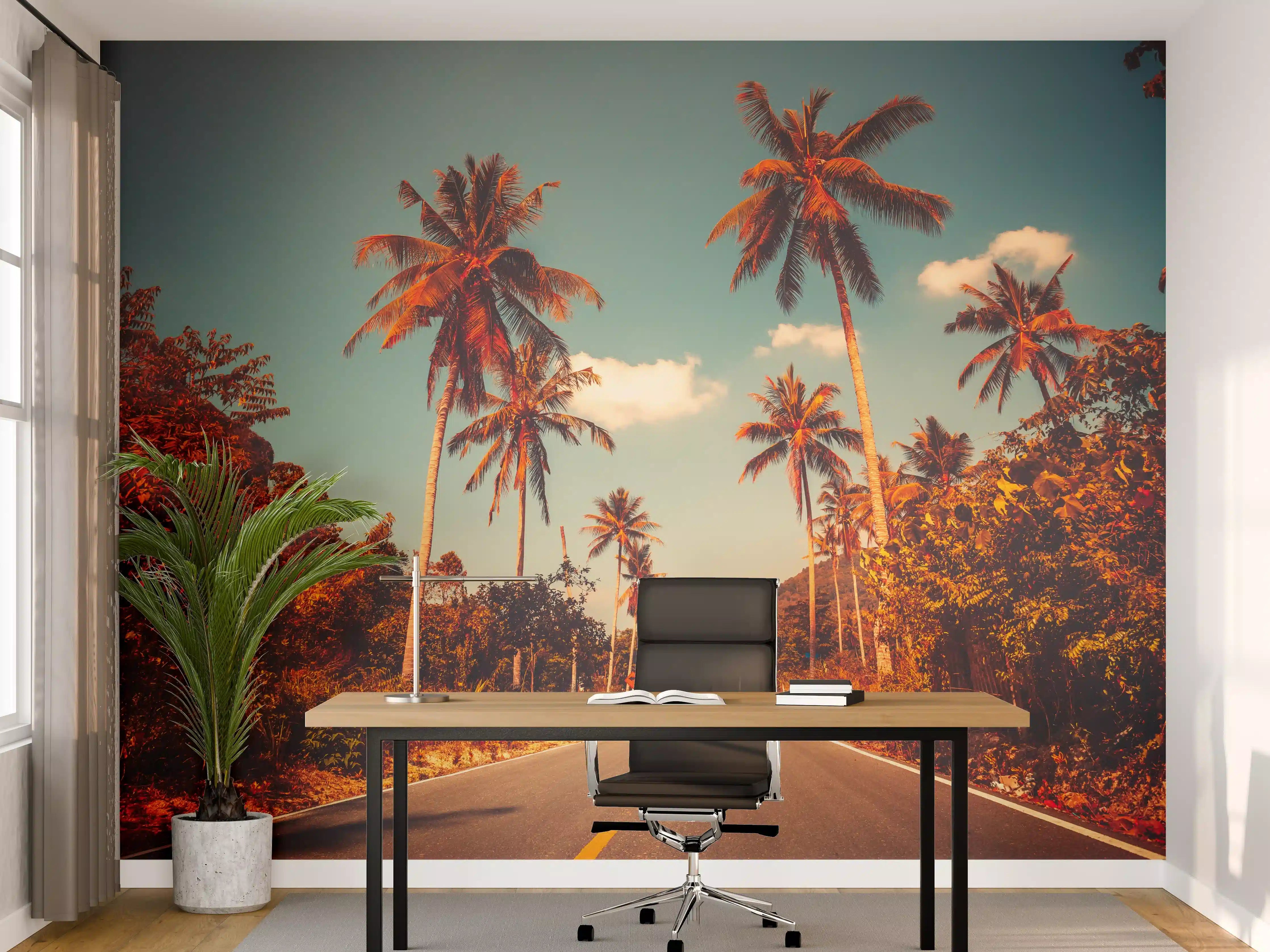 Büro Wandgestaltung - Tropischer Sonnenuntergang mit Palmen